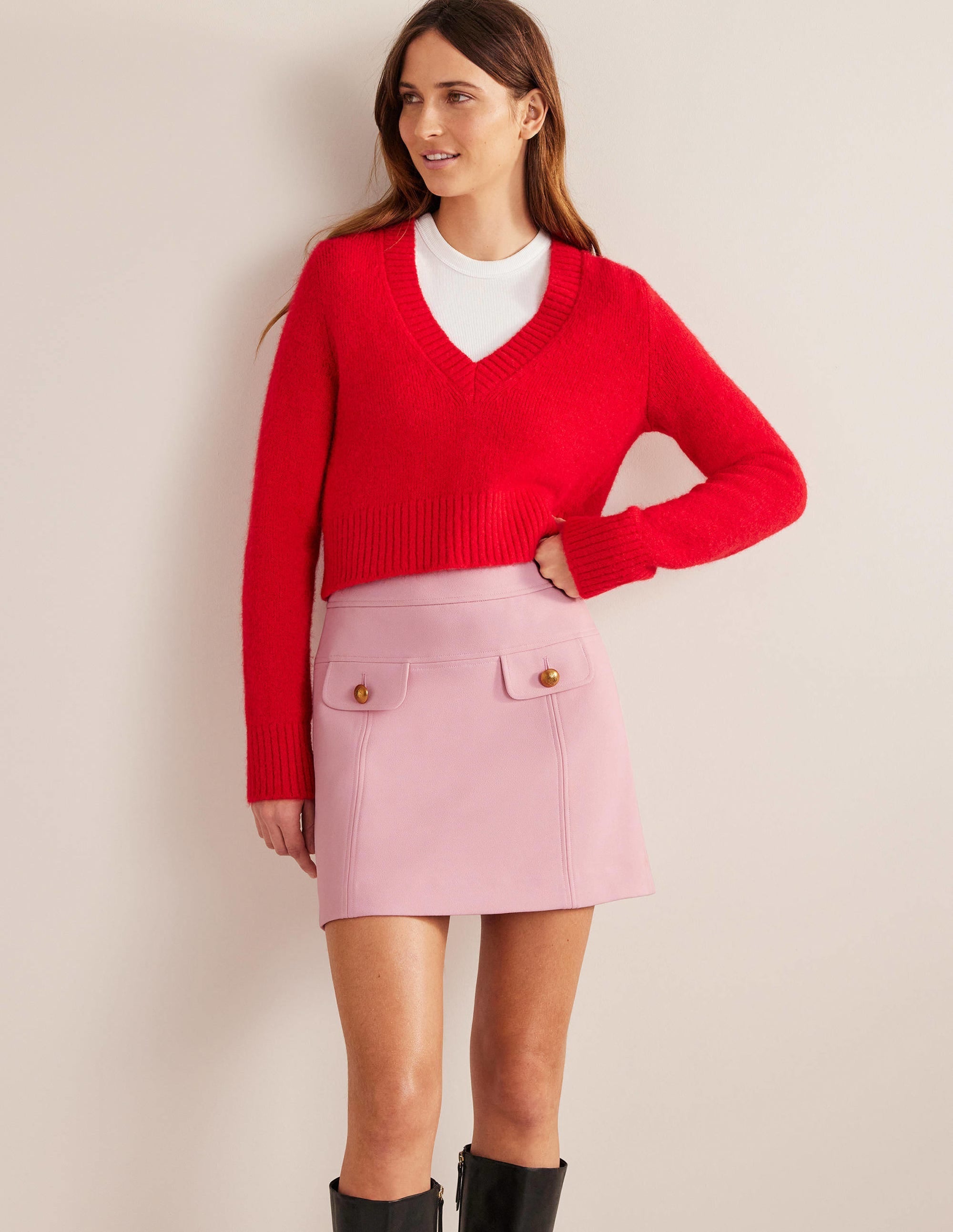 Tailored A-line Mini Skirt-Cameo Pink - Image 1