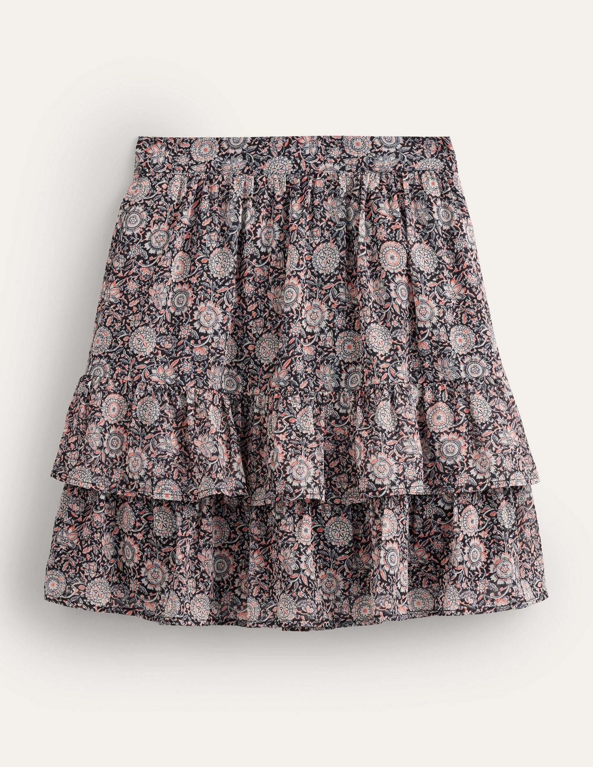Ruffle Mini Skirt-Popcorn, Floral Tapestry-6