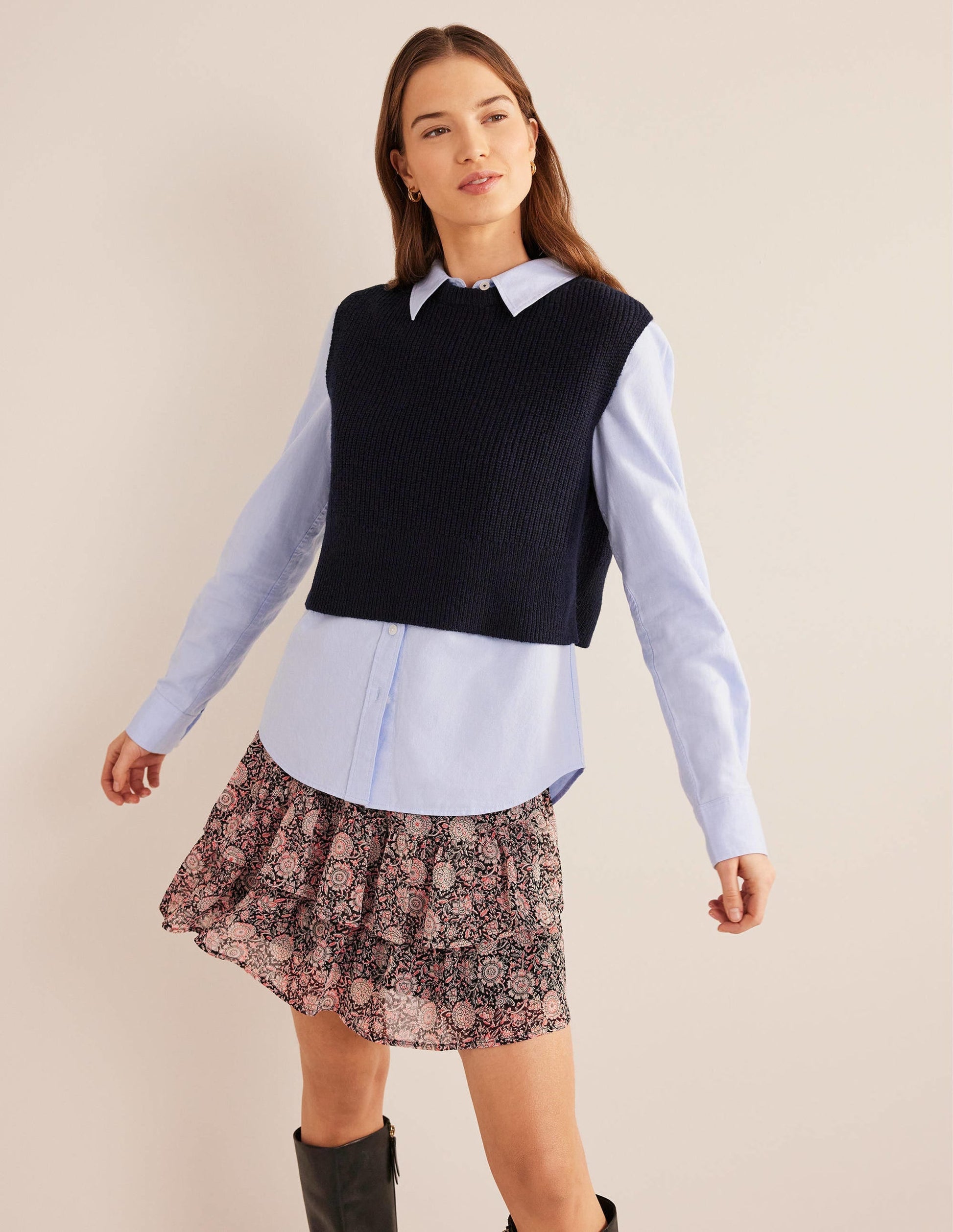 Ruffle Mini Skirt-Popcorn, Floral Tapestry-1