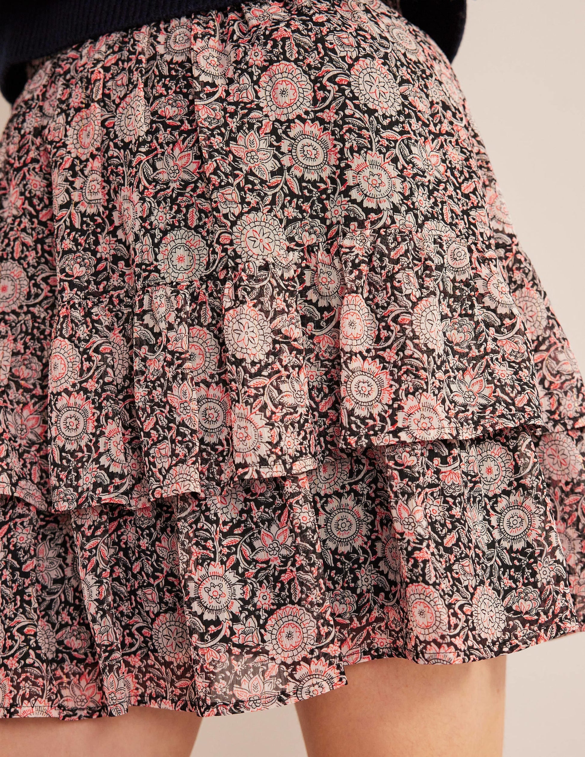 Ruffle Mini Skirt-Popcorn, Floral Tapestry-2