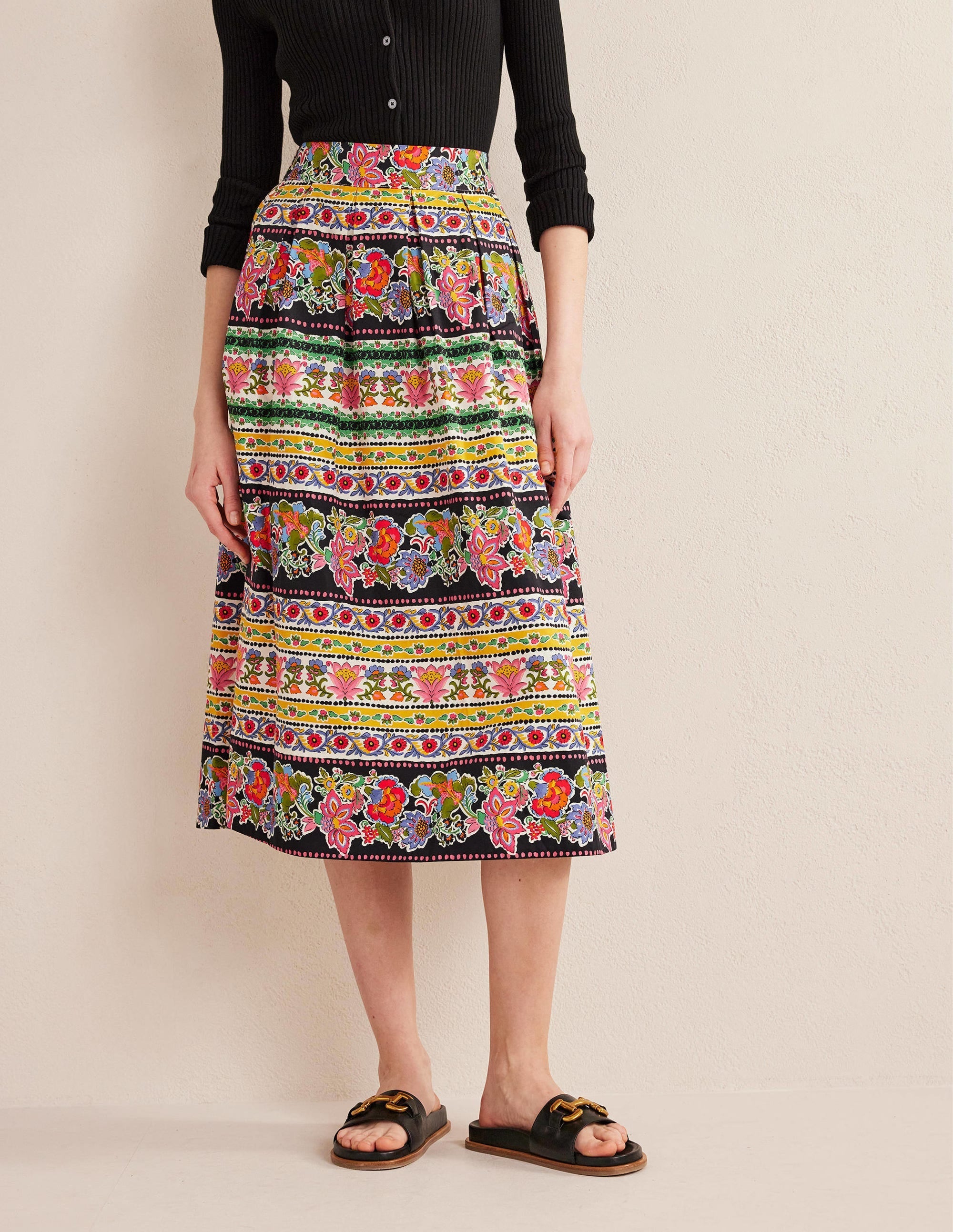 Pleated Full Midi Skirt-Multi, Tapestry Stripe - Image 4
