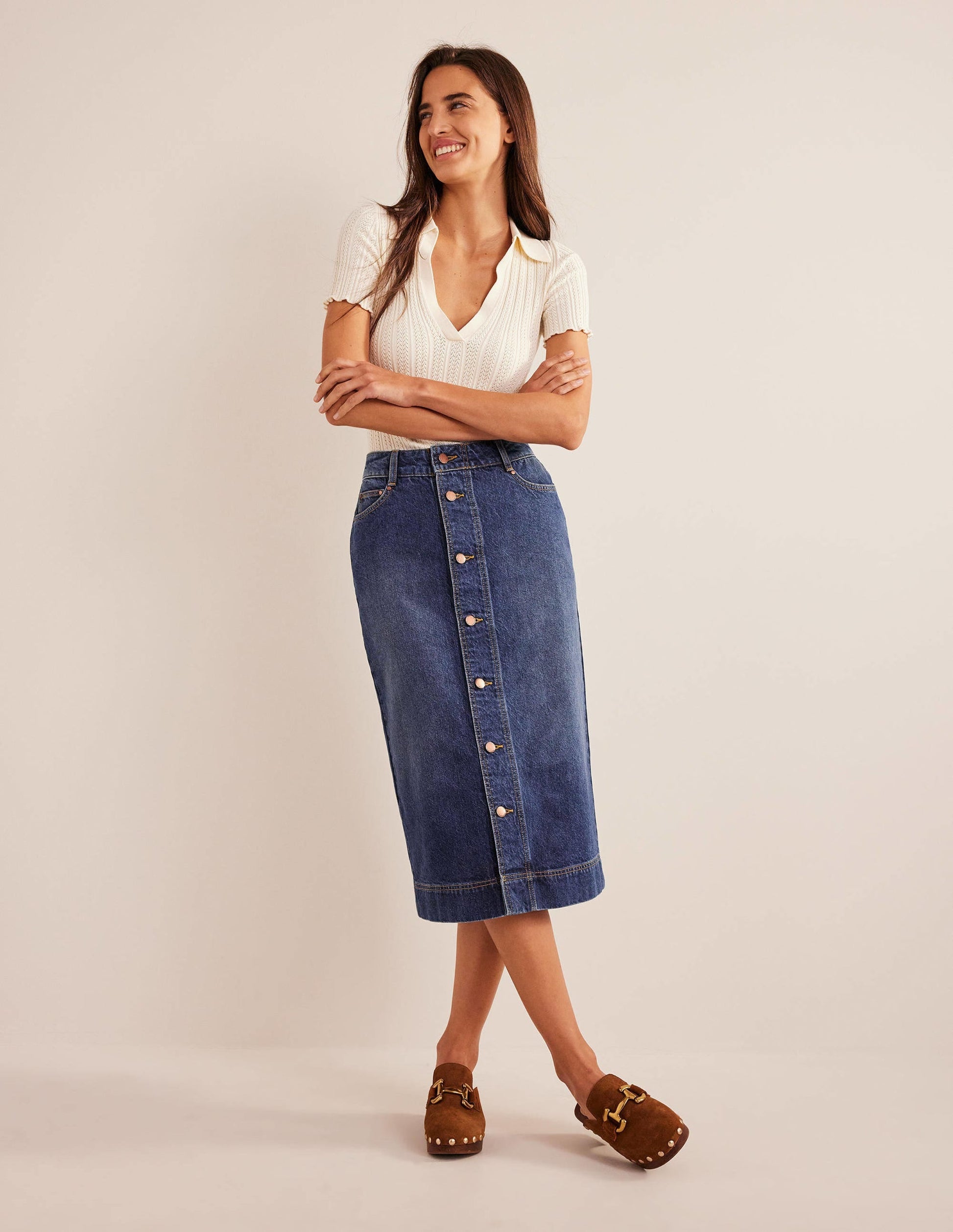 Straight Denim Midi Skirt-Mid Vintage-1