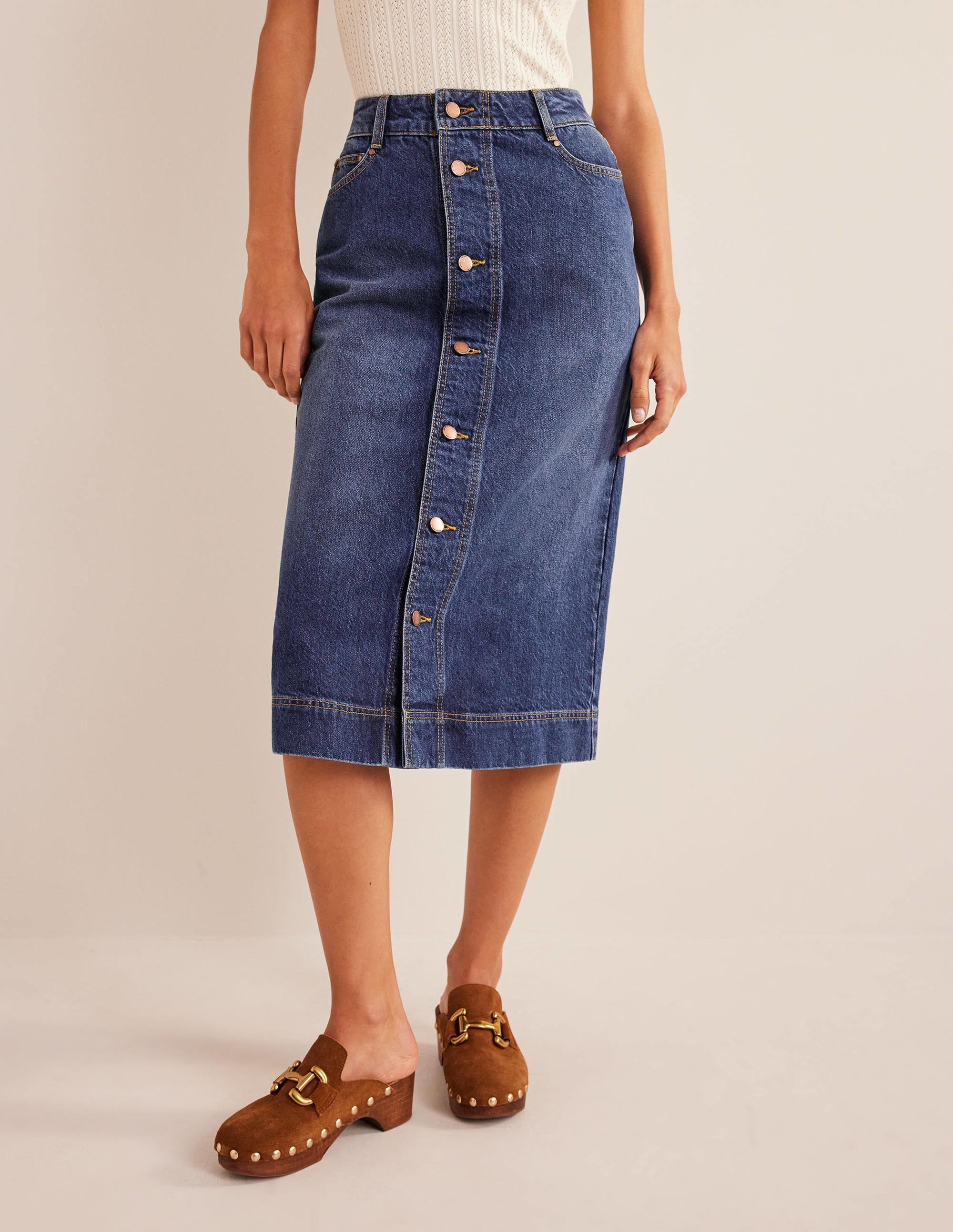 Straight Denim Midi Skirt-Mid Vintage - Image 4