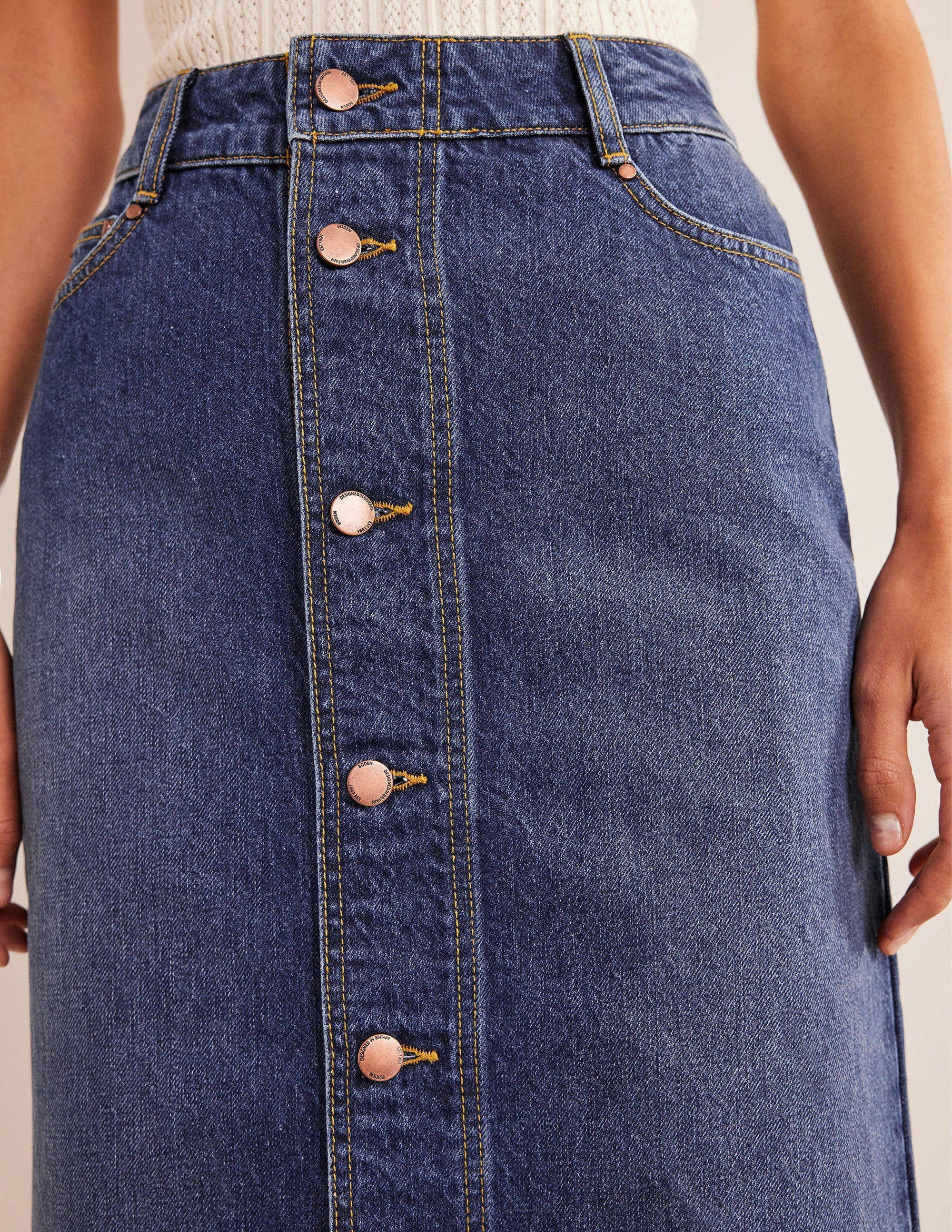 Straight Denim Midi Skirt-Mid Vintage - Image 5