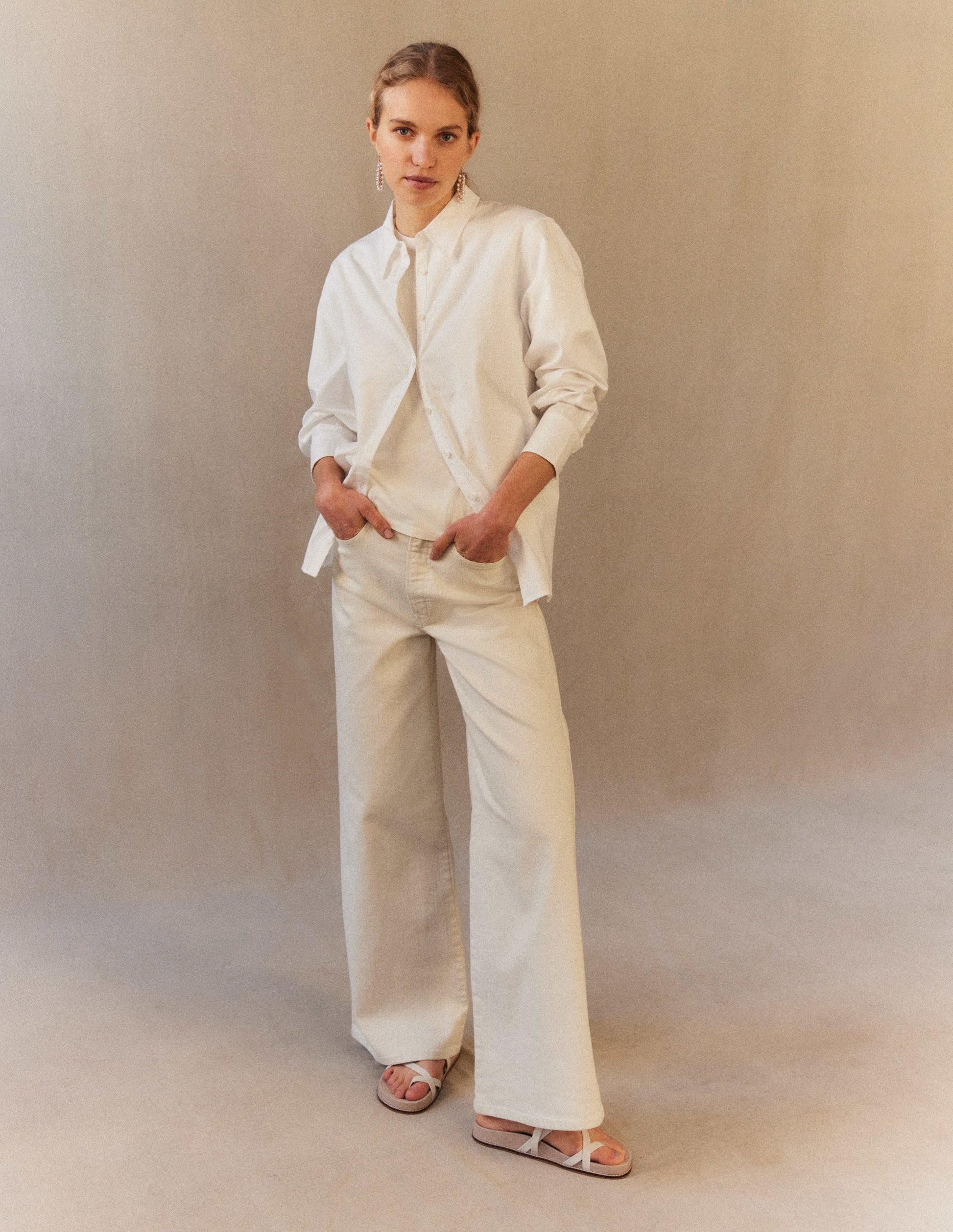 High Rise Wide Leg Jeans-Ecru-7