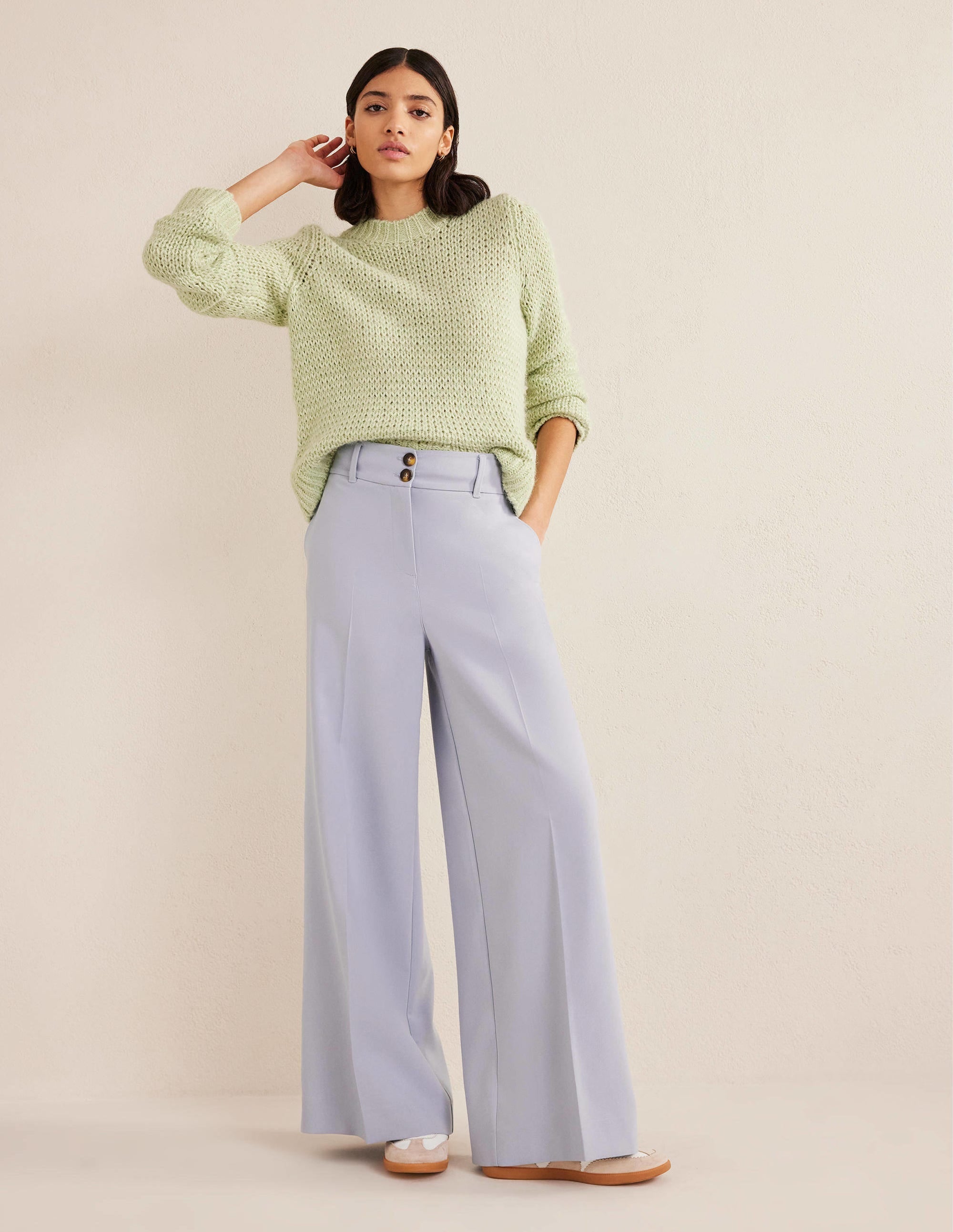 High Rise Wide Leg Trousers-Blue Blizzard - Image 1
