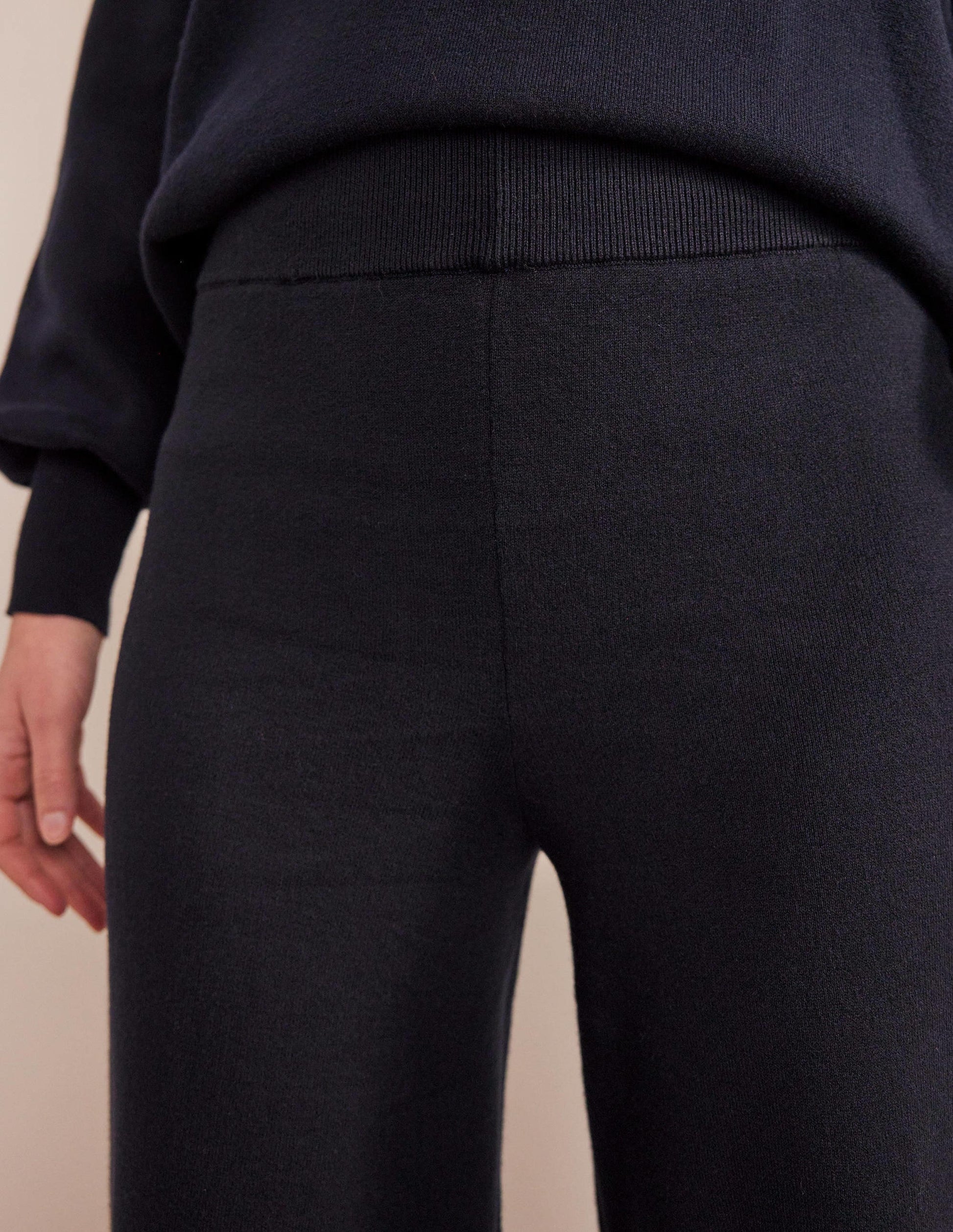 Knitted Wide Leg Trousers-Navy-2