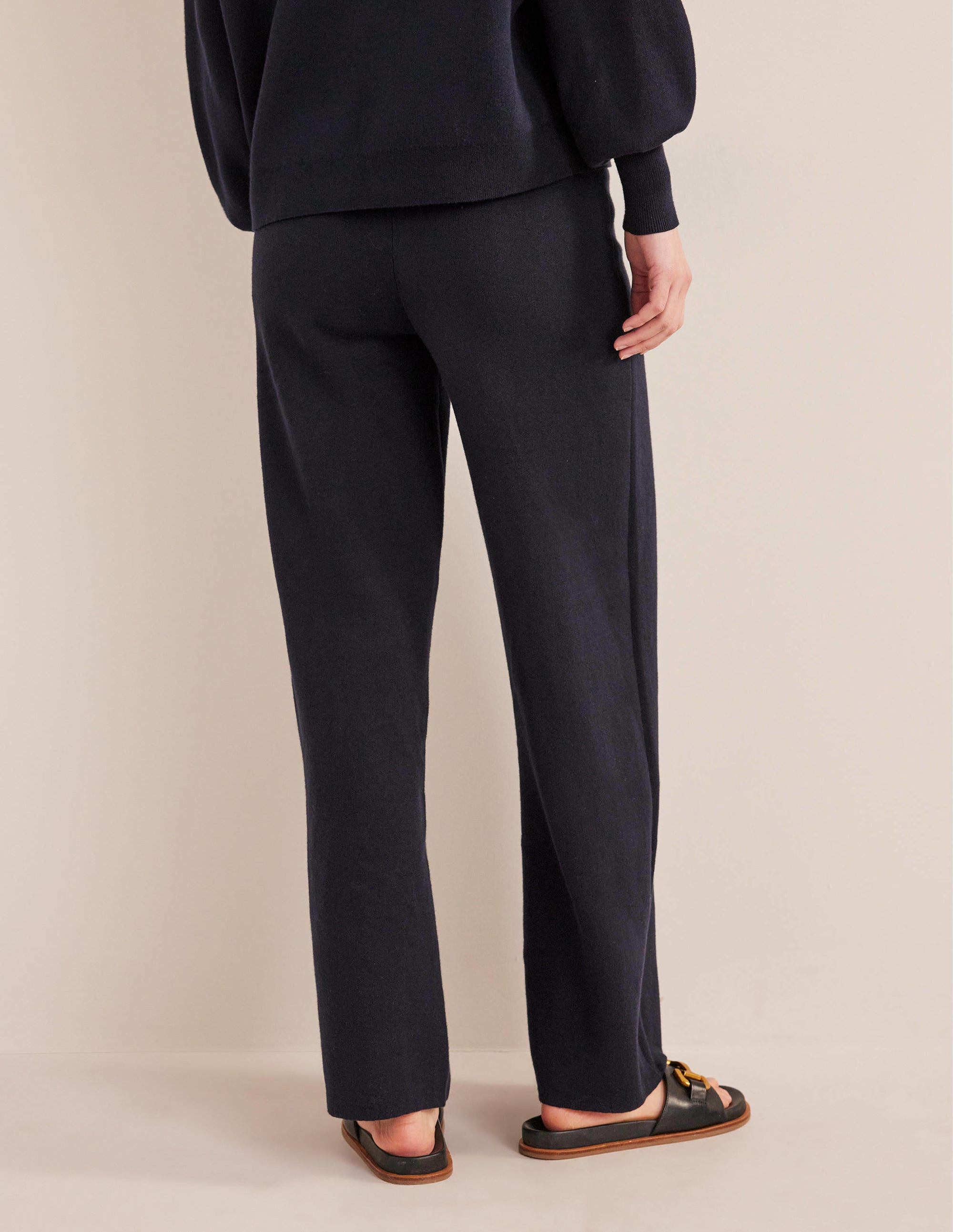 Knitted Wide Leg Trousers-Navy - Image 3