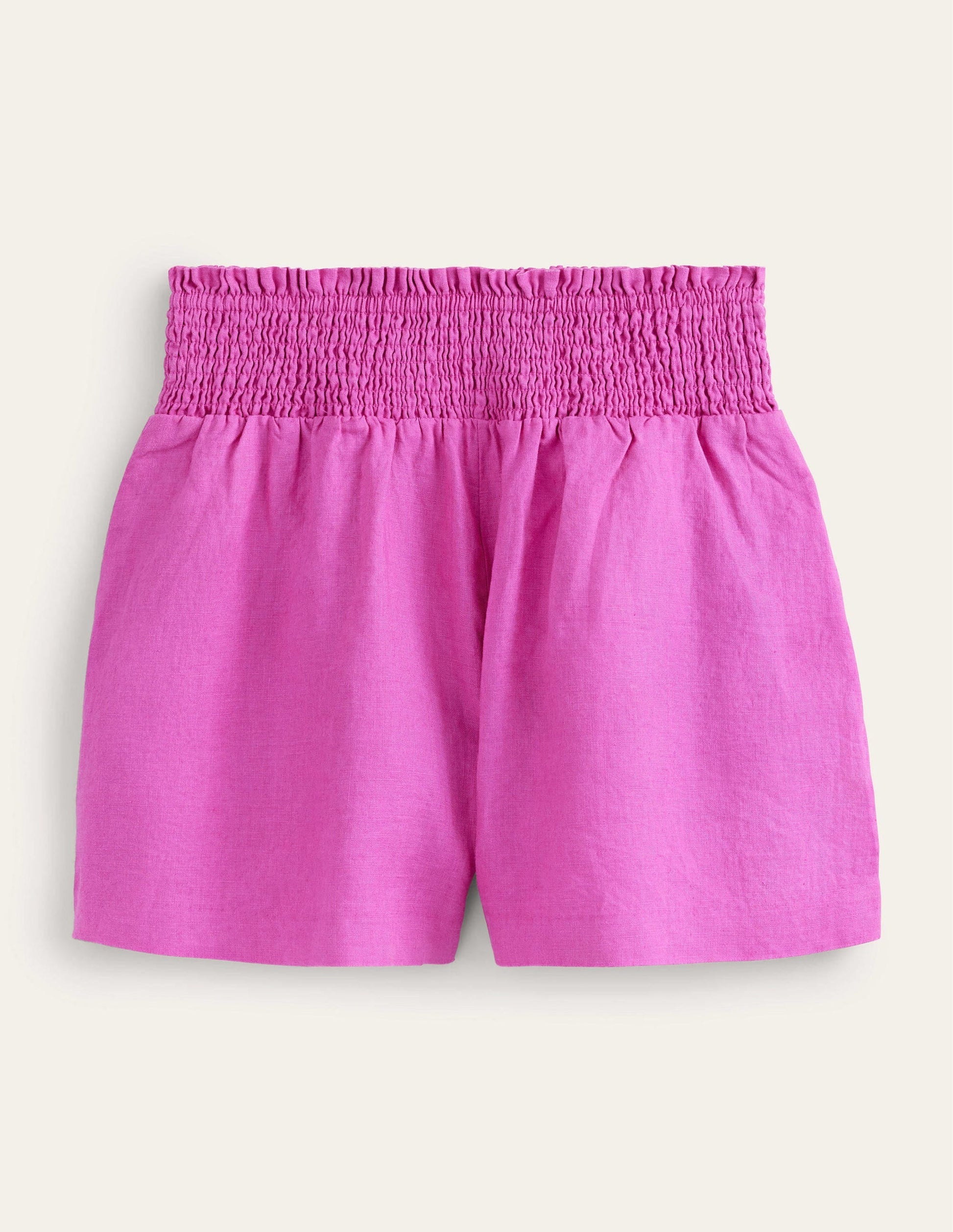 Linen Shirred Waist Shorts-Rose Violet-2