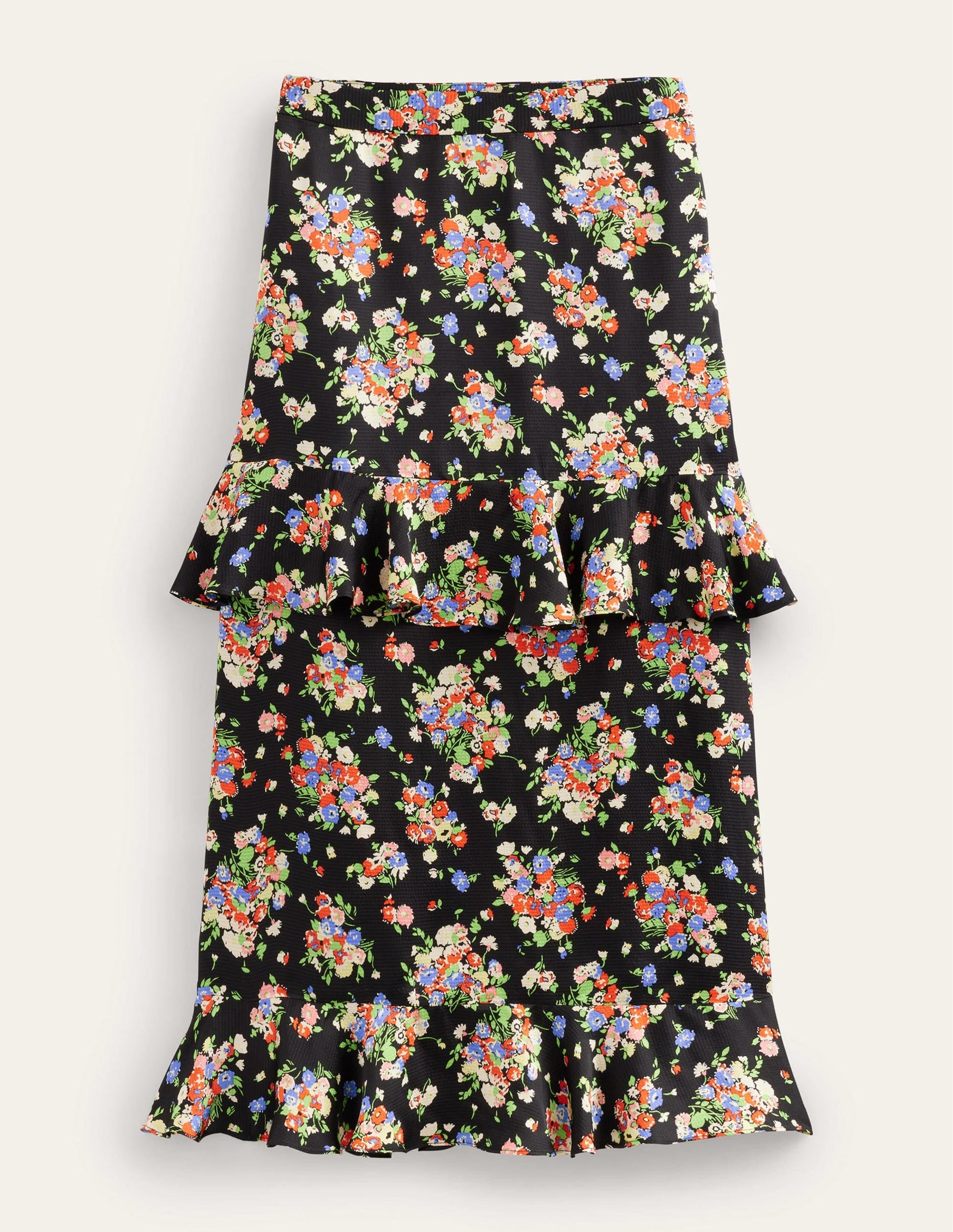 Satin Ruffle Midi Skirt-Black, Wild Cluster-8