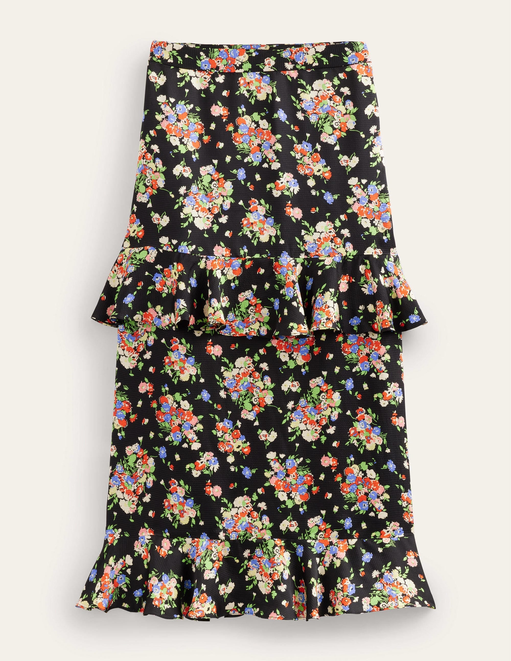 Satin Ruffle Midi Skirt-Black, Wild Cluster - Image 8