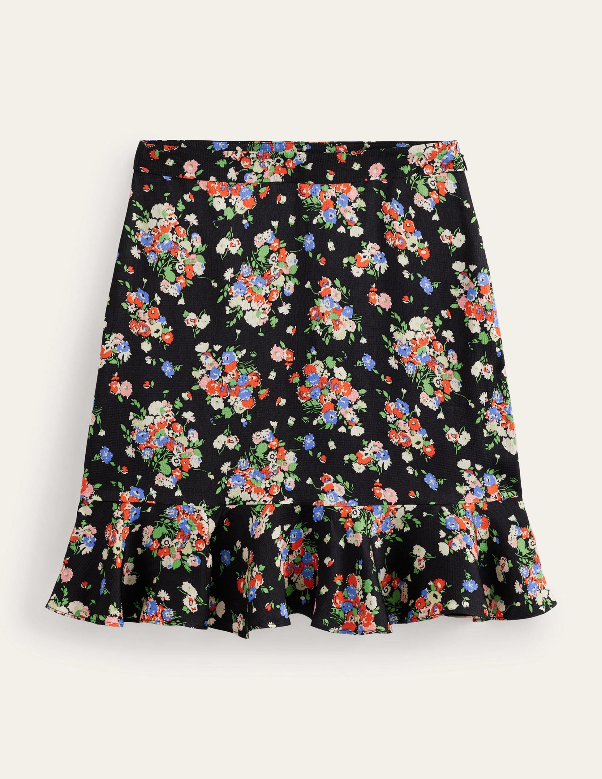 Satin Ruffle Mini Skirt-Black Wild Cluster-2