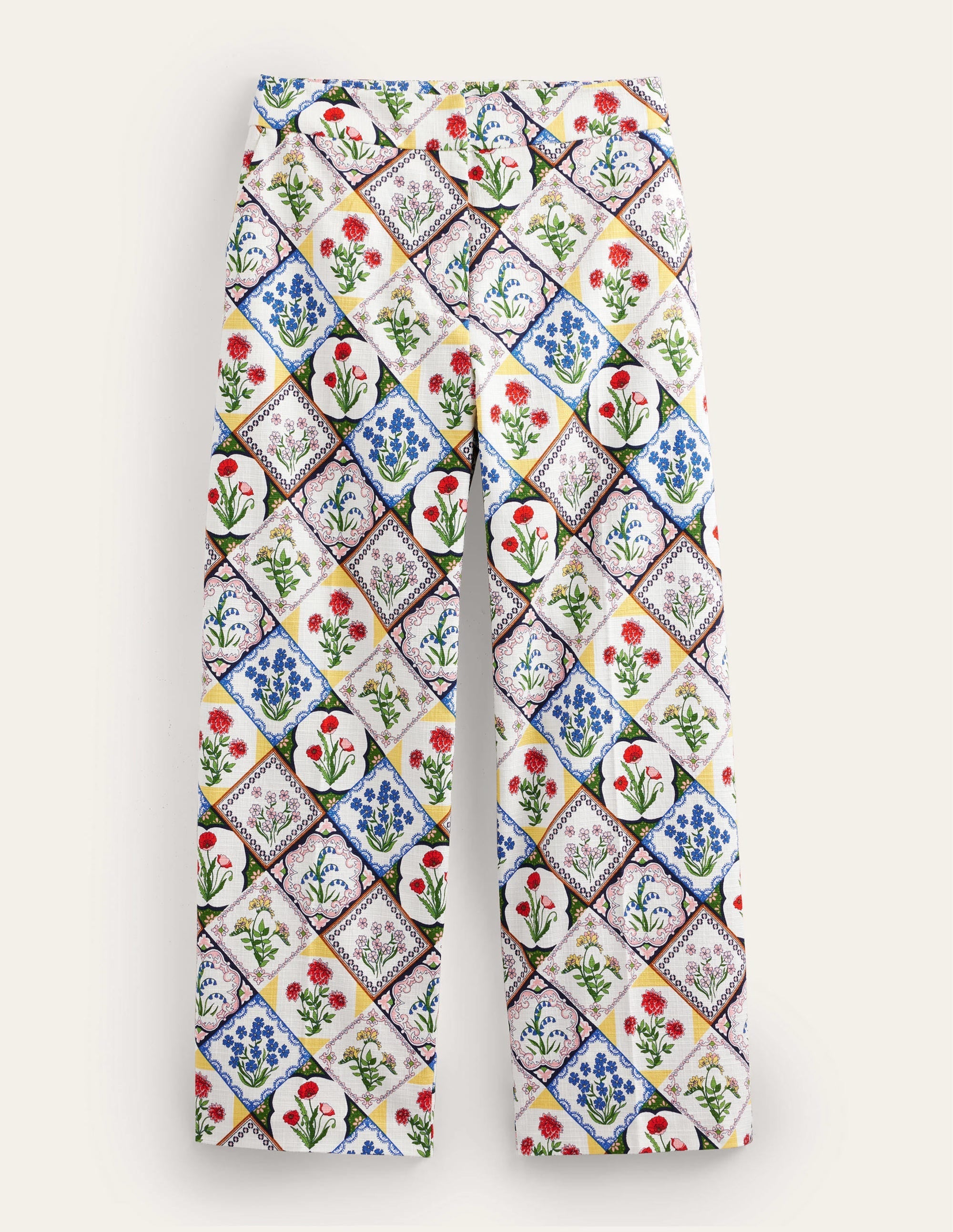 Printed Straight Trousers-Ivory, White Bluebell - Image 6