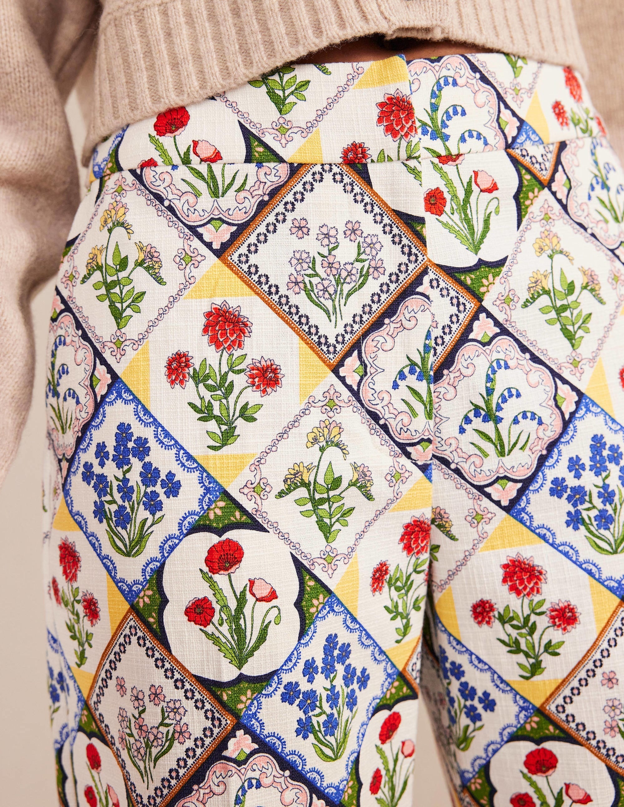 Printed Straight Trousers-Ivory, White Bluebell - Image 5