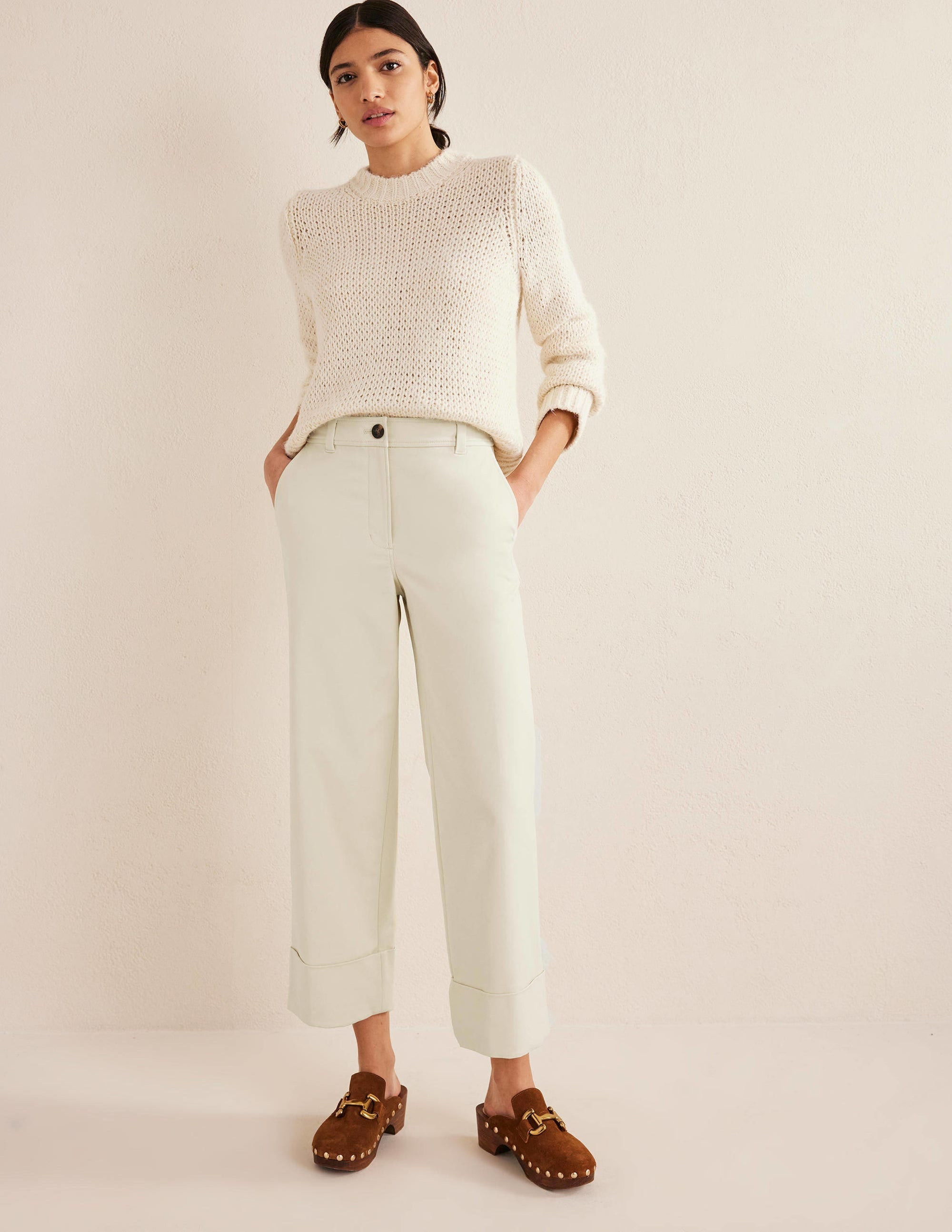 Tailored Turn Up Trousers-Pistachio Shell - Image 1