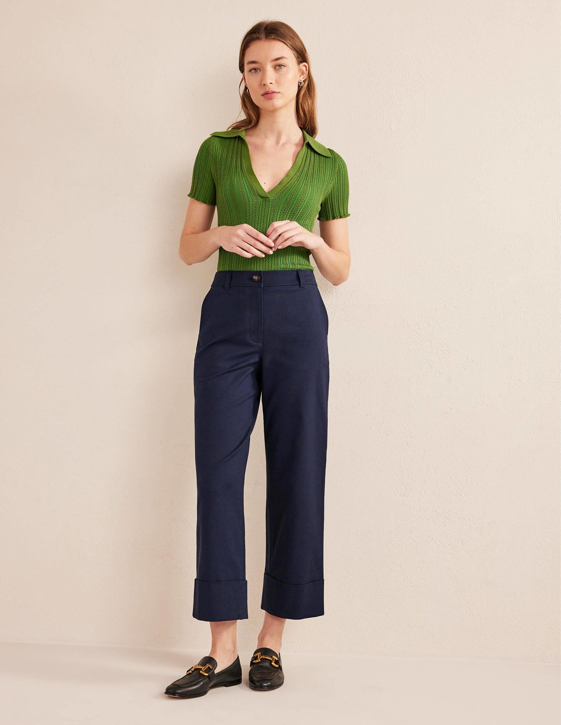 Tailored Turn Up Trousers-Navy-1
