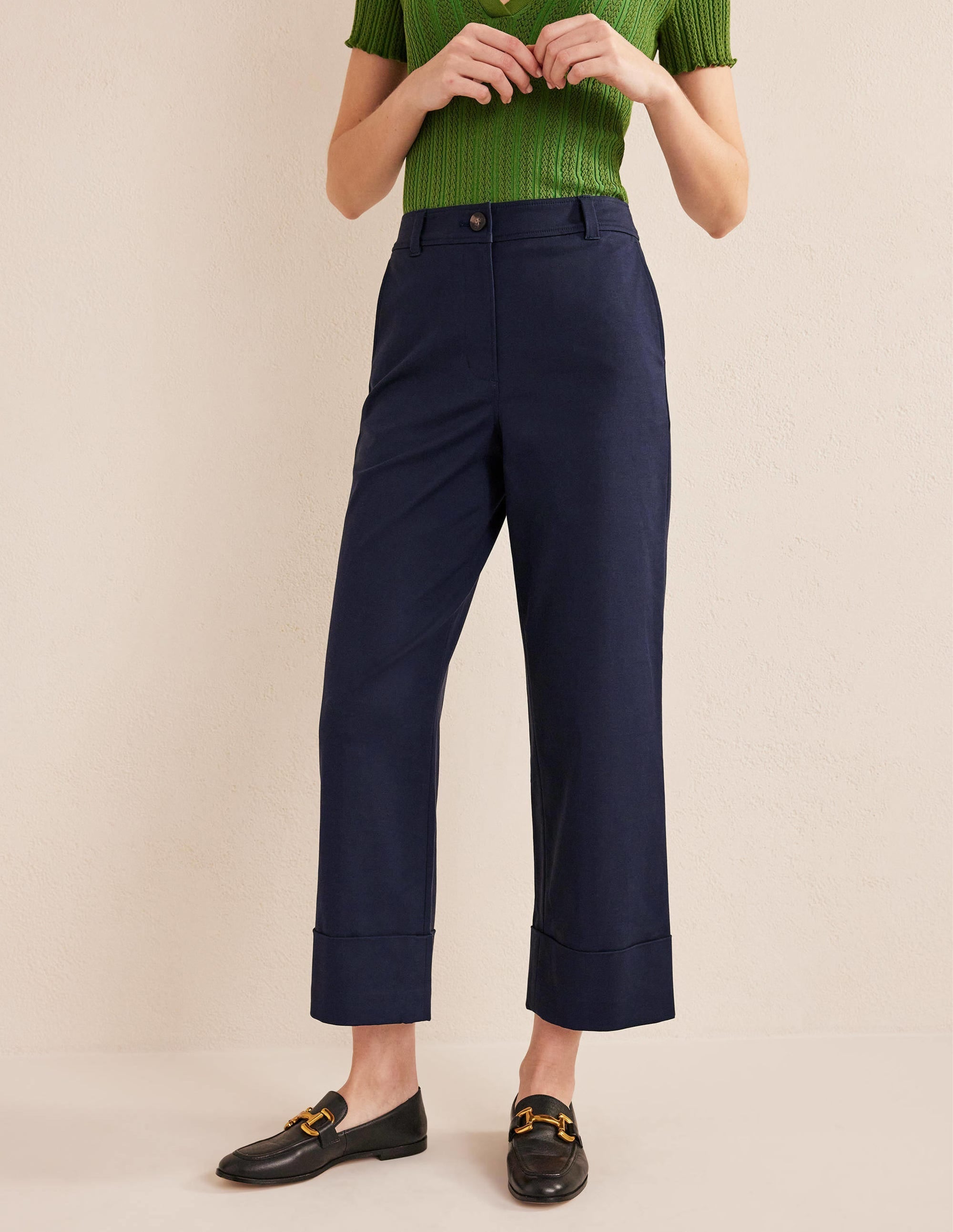 Tailored Turn Up Trousers-Navy - Image 4