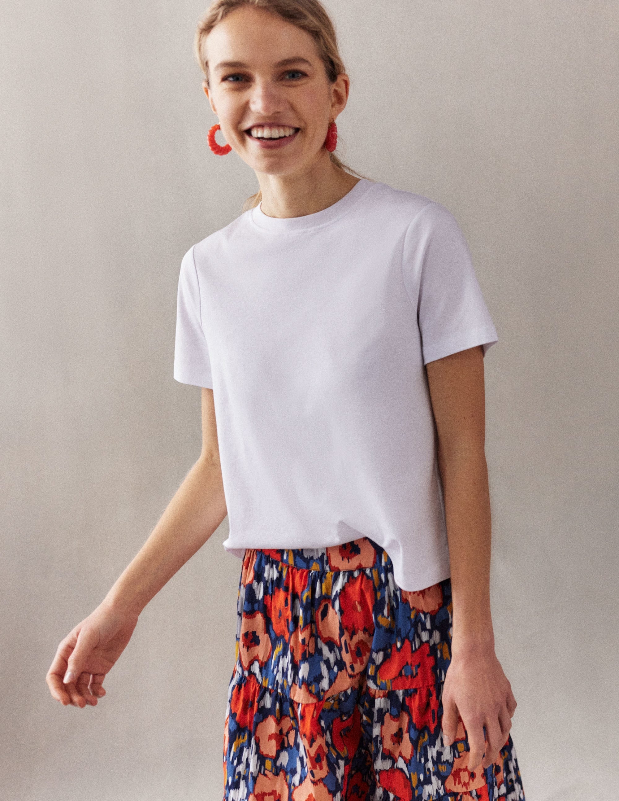 Tiered Poplin Midi Skirt-Navy, Abstract Poppy Large - Image 8