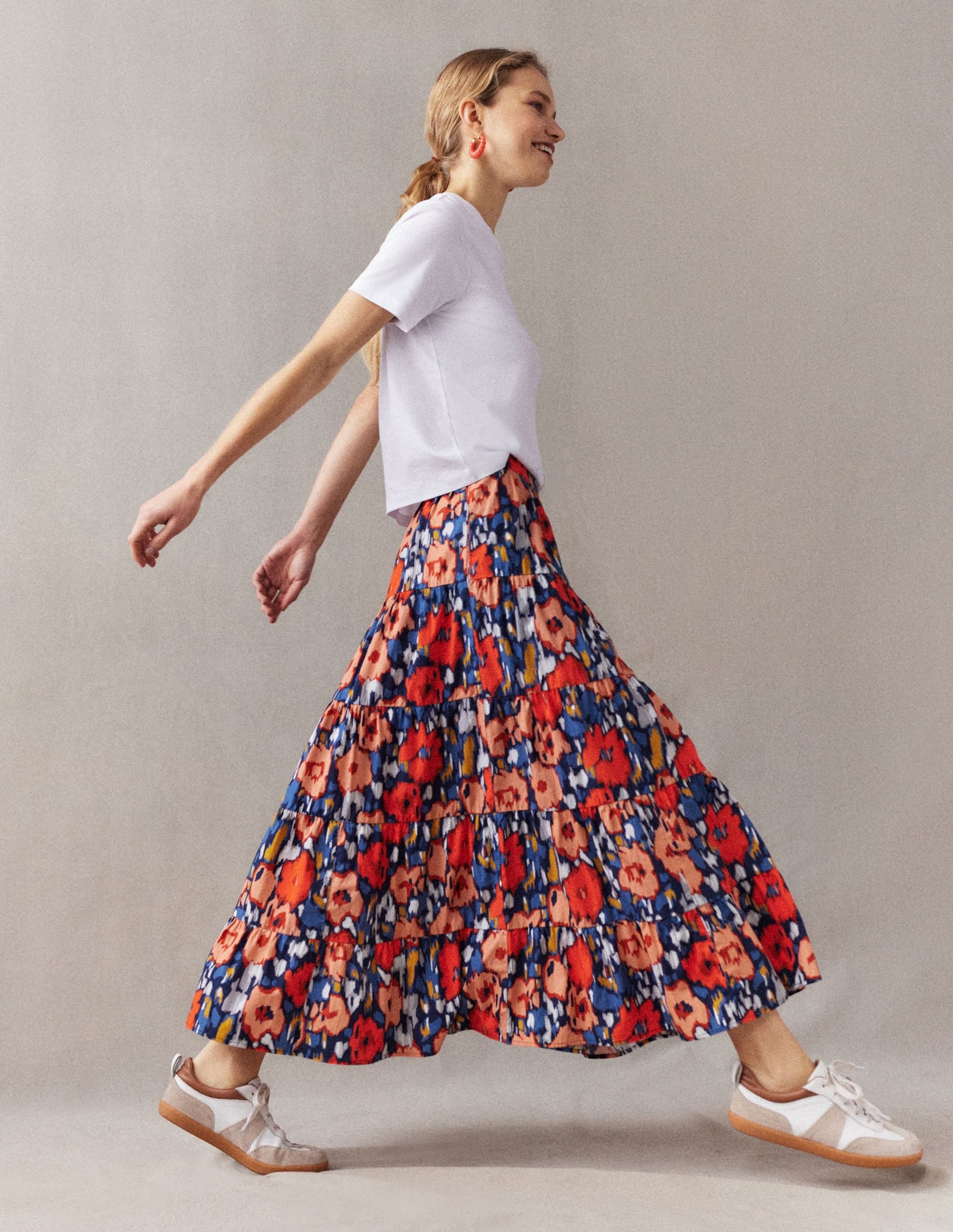 Tiered Poplin Midi Skirt-Navy, Abstract Poppy Large-9