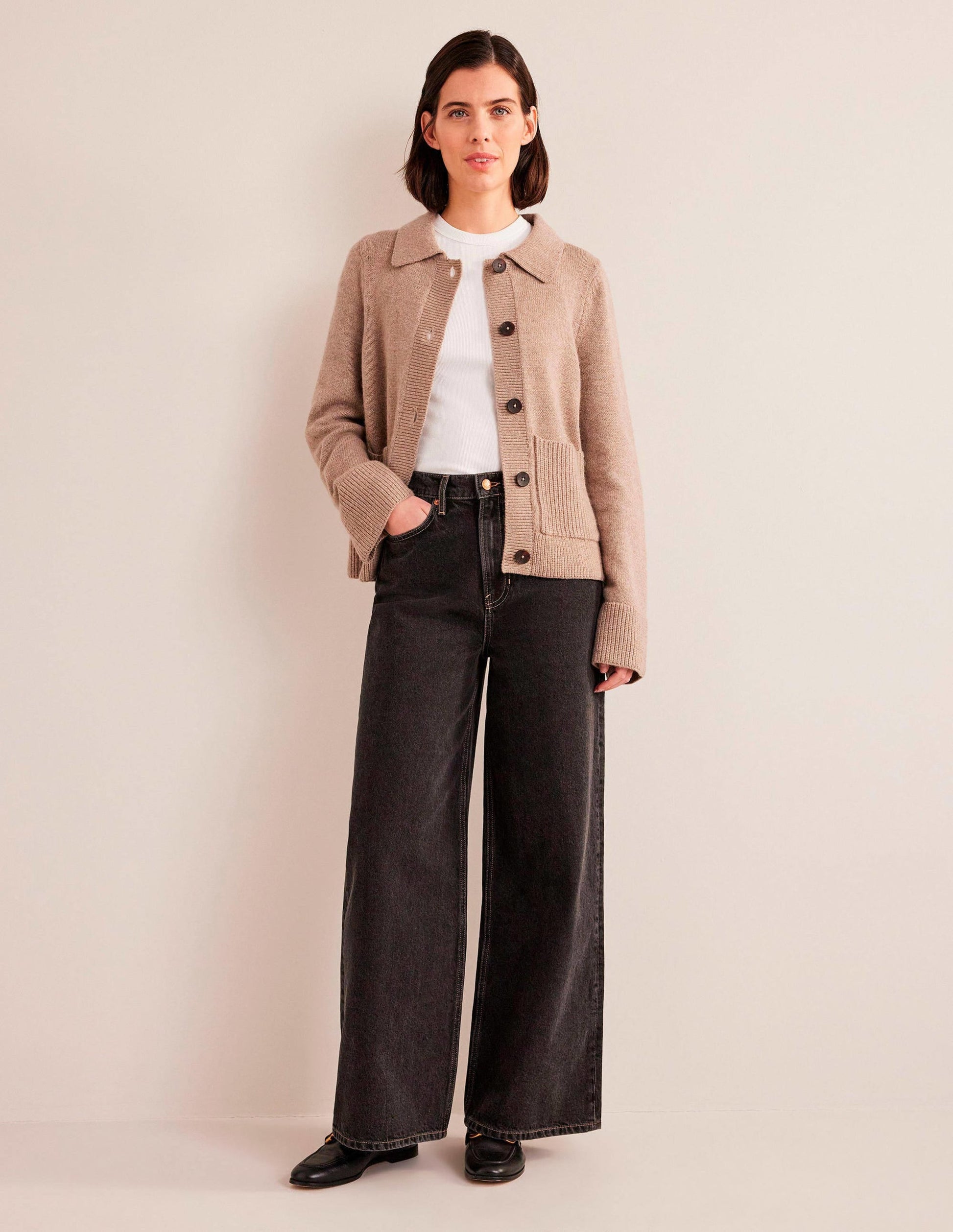 Mid Rise Slouch Wide Leg Jeans-Washed Black-1