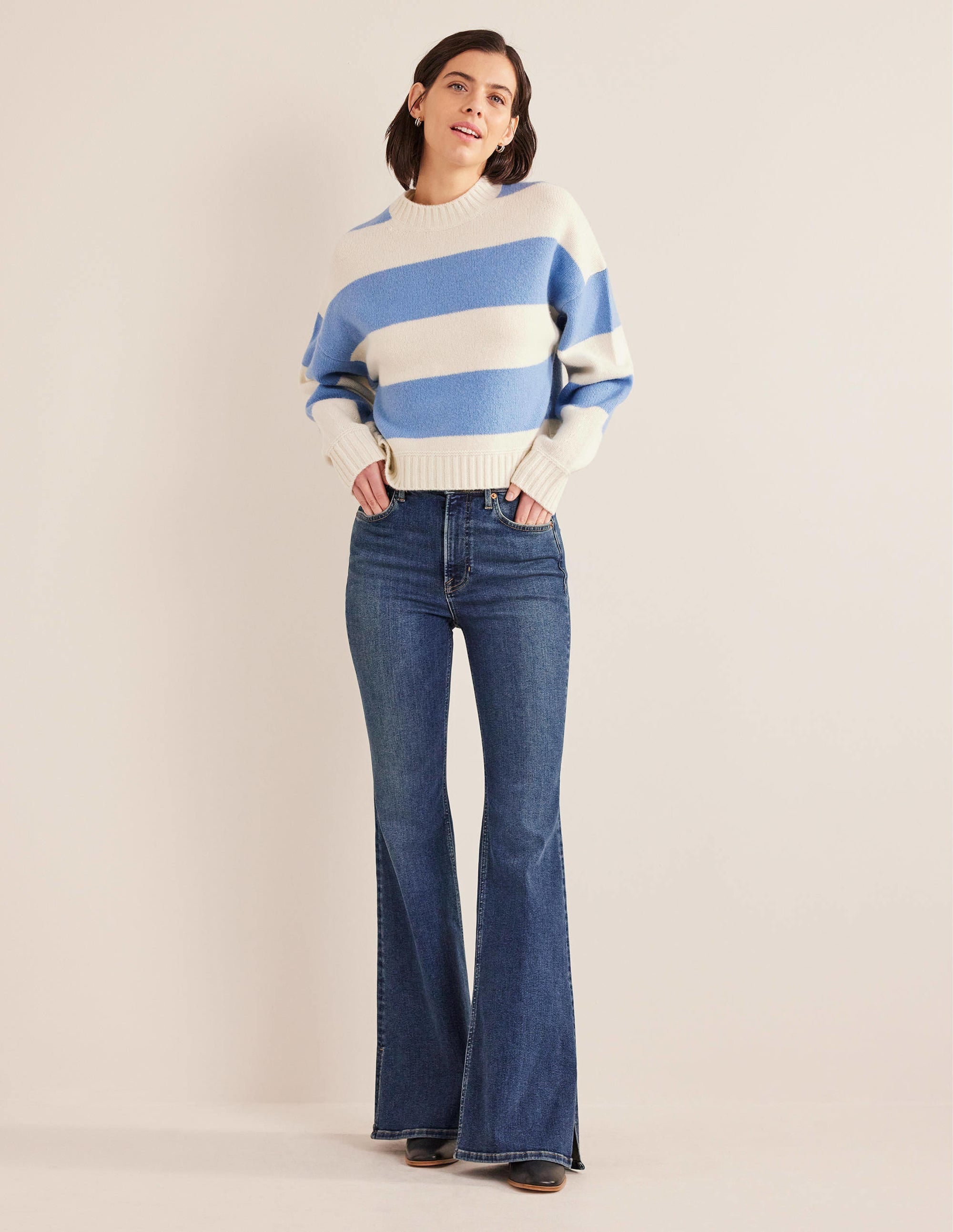 High Rise Split Flare Jeans-Indigo - Image 1