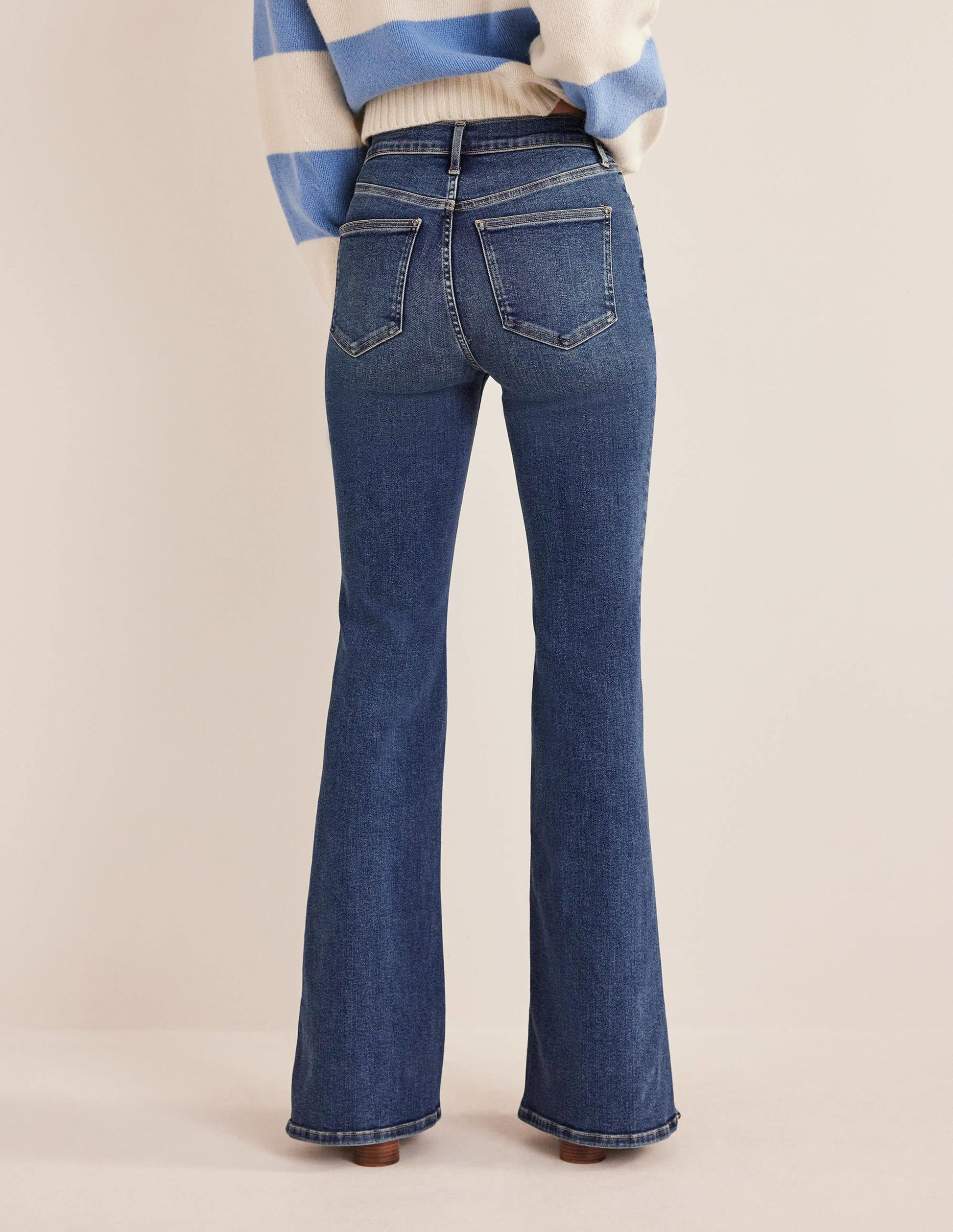 High Rise Split Flare Jeans-Indigo-3
