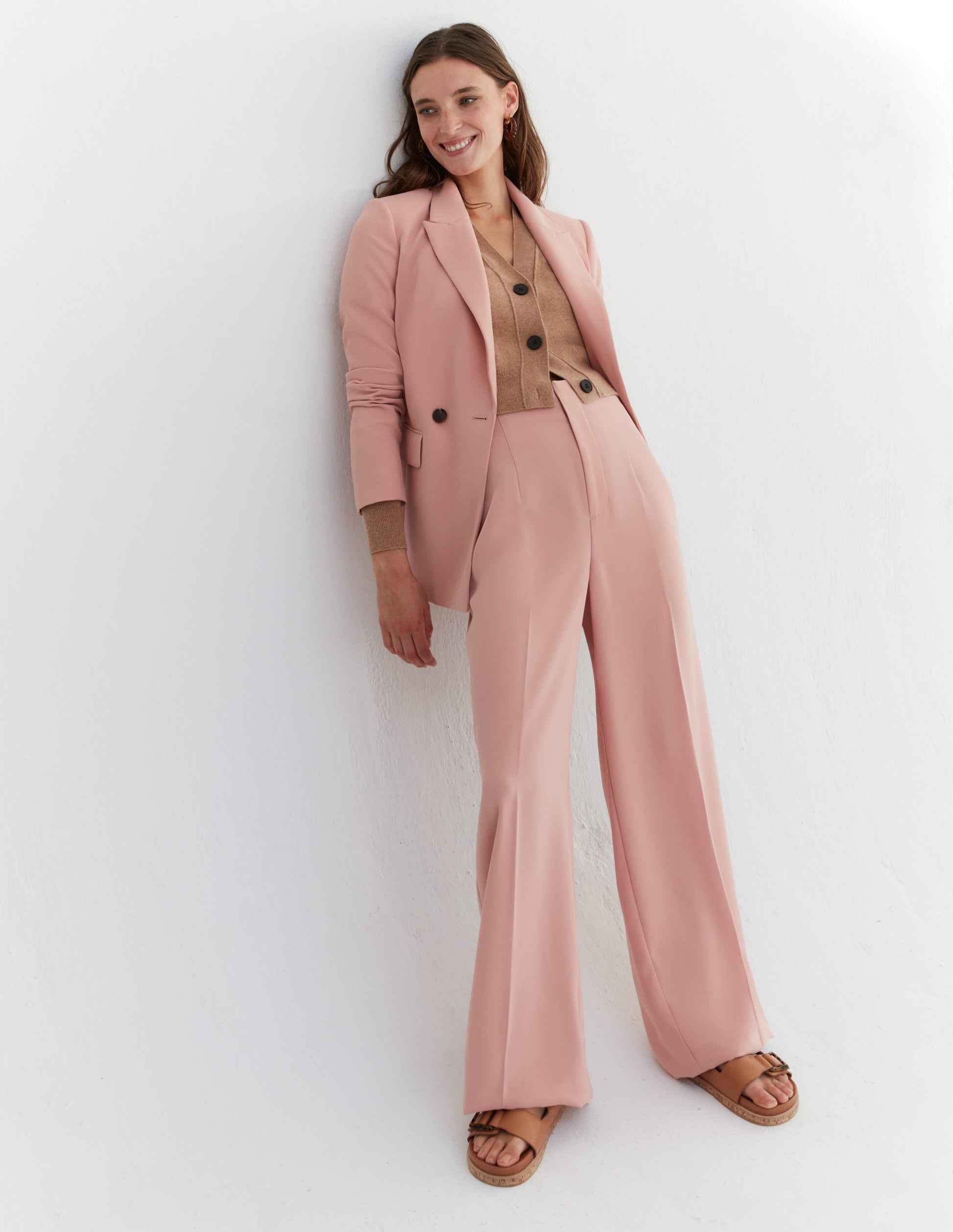 Wide Leg Crepe Trousers-Rose Pink-5