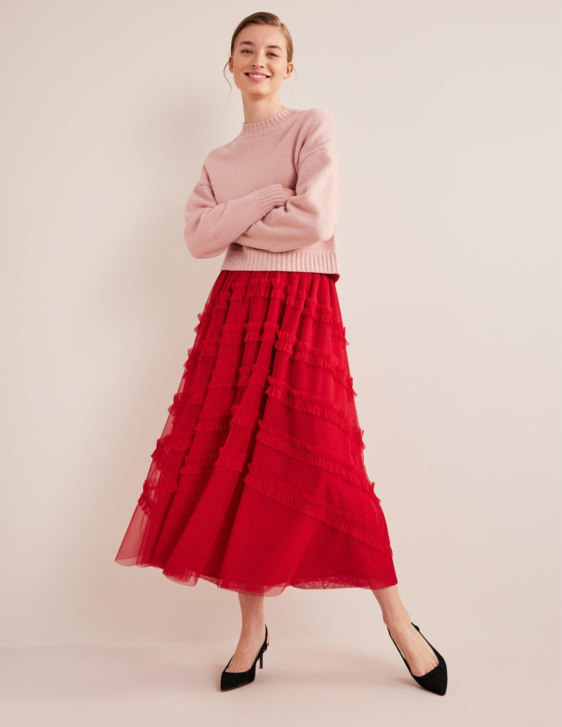 Tulle Occasion Midi Skirt-Dark Rose-1