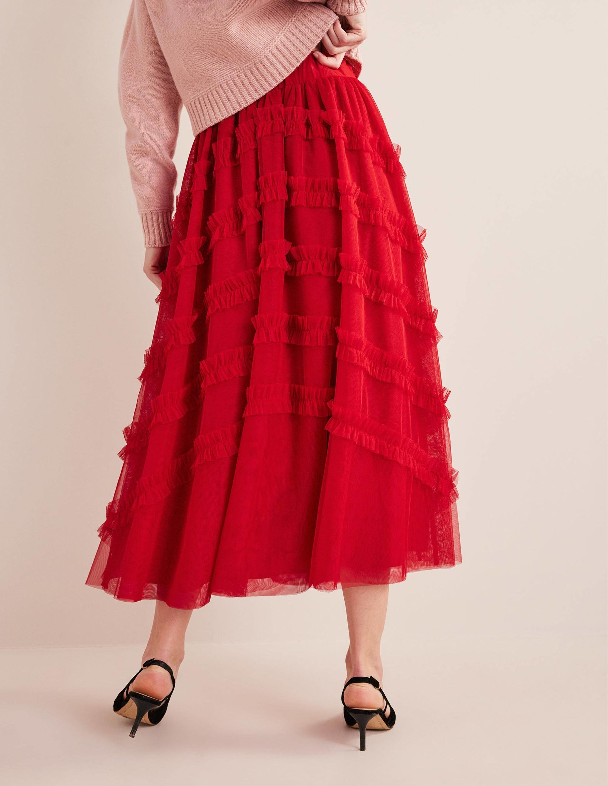 Tulle Occasion Midi Skirt-Dark Rose-3