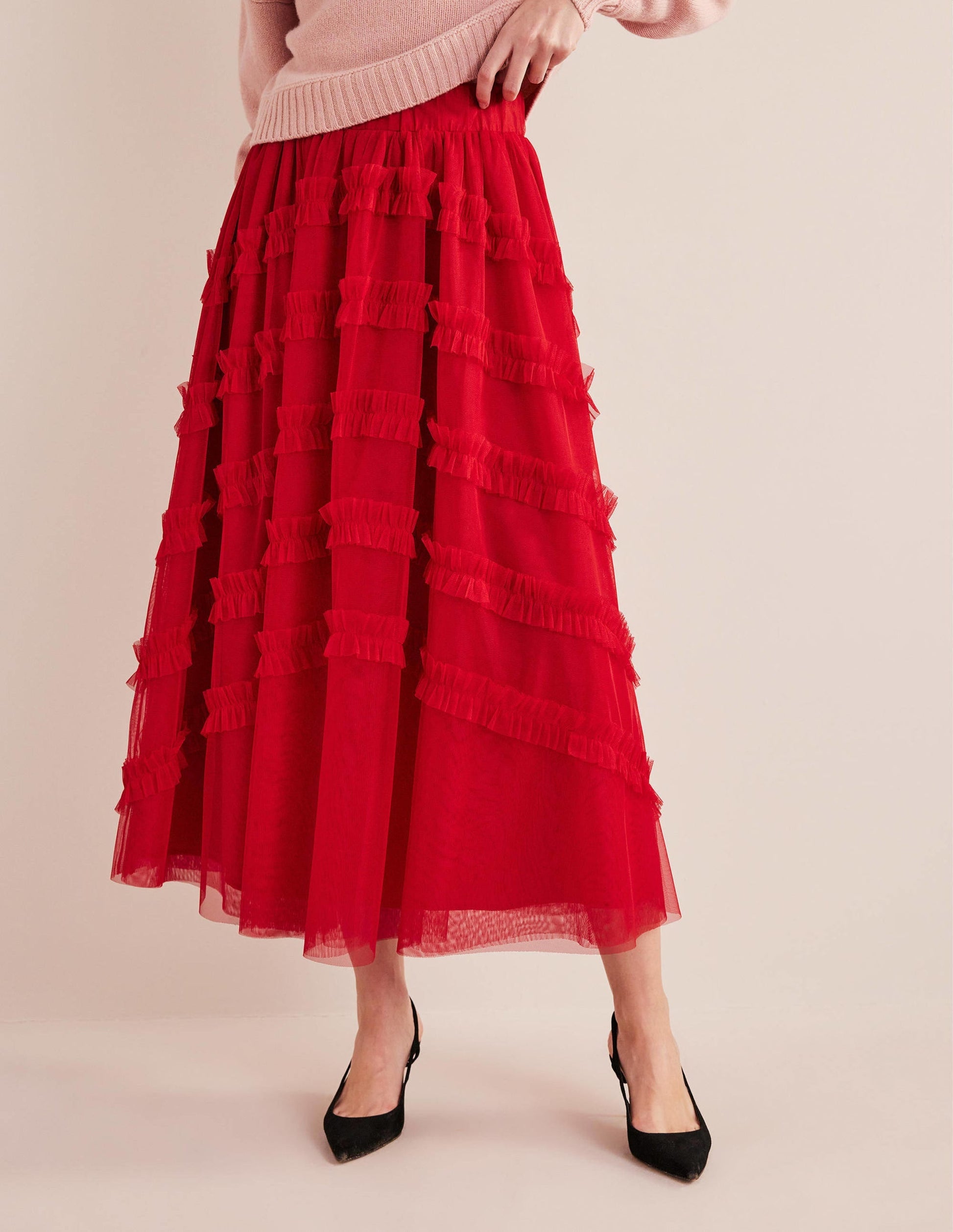 Tulle Occasion Midi Skirt-Dark Rose-4