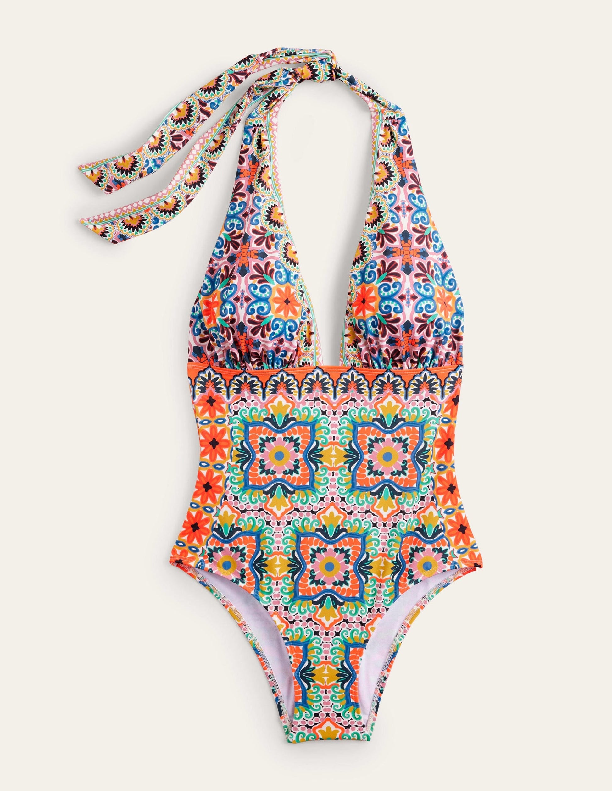 Merano Deep V-neck Swimsuit-Multi, Tapestry Tile-5