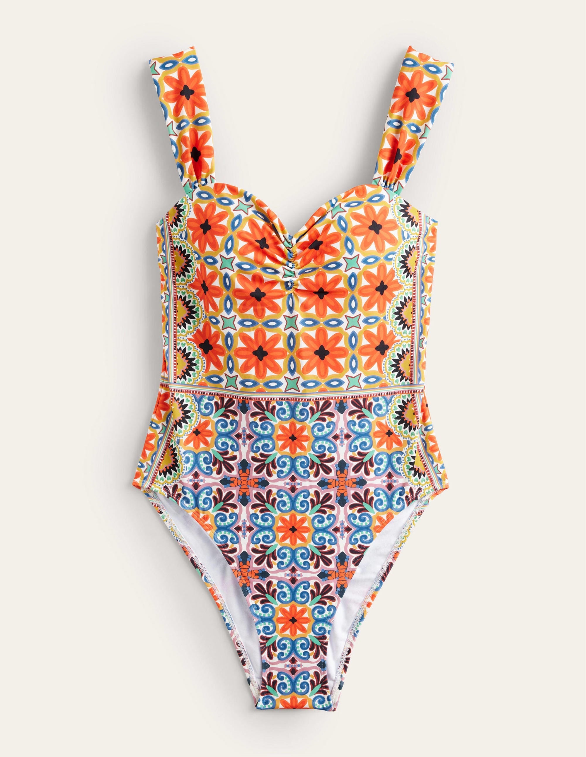 Pleated Sweetheart Swimsuit-Tigerlily, Tapestry Geo - Image 6