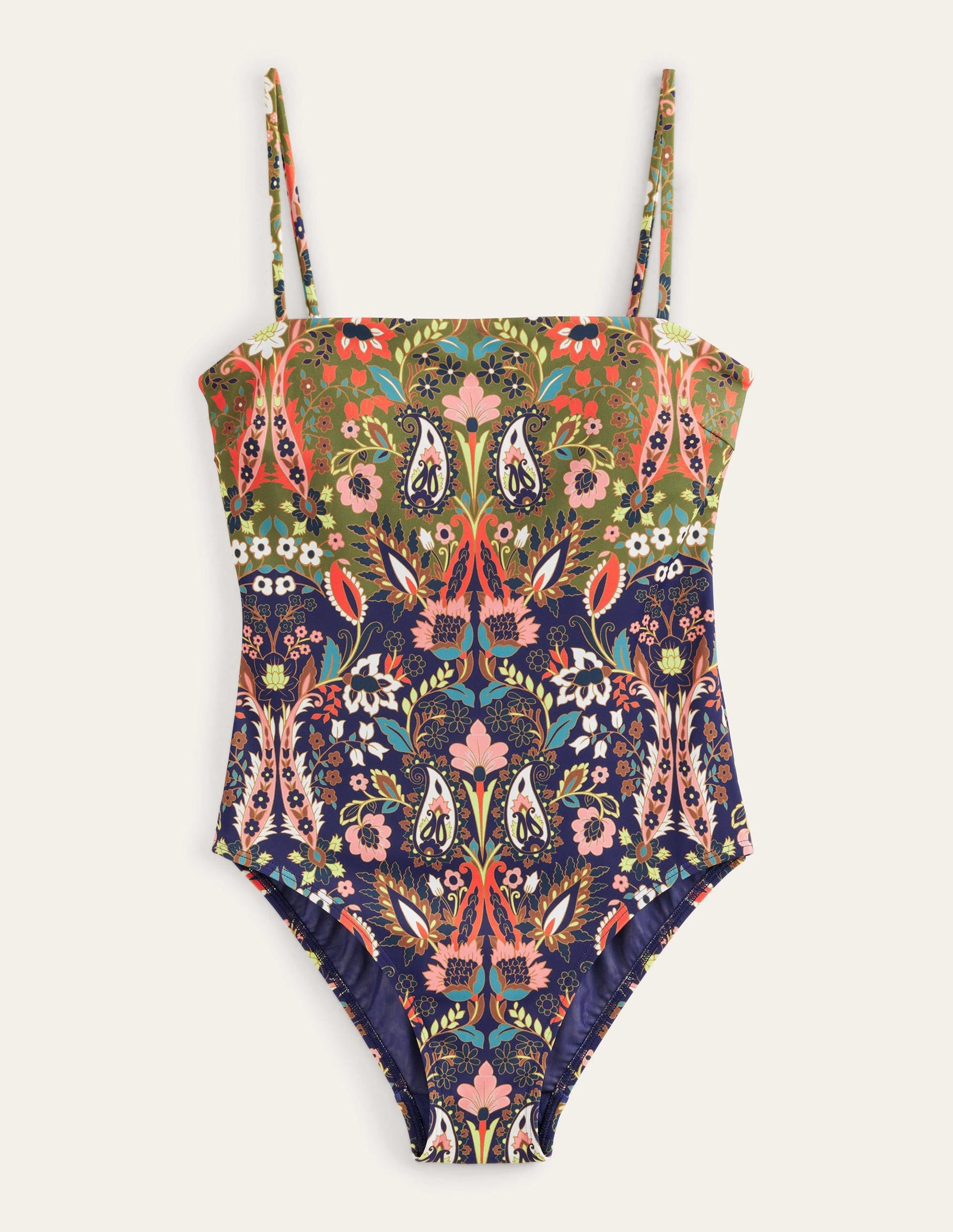 Skinny Strap Swimsuit-Navy, Exotic Foliage-2