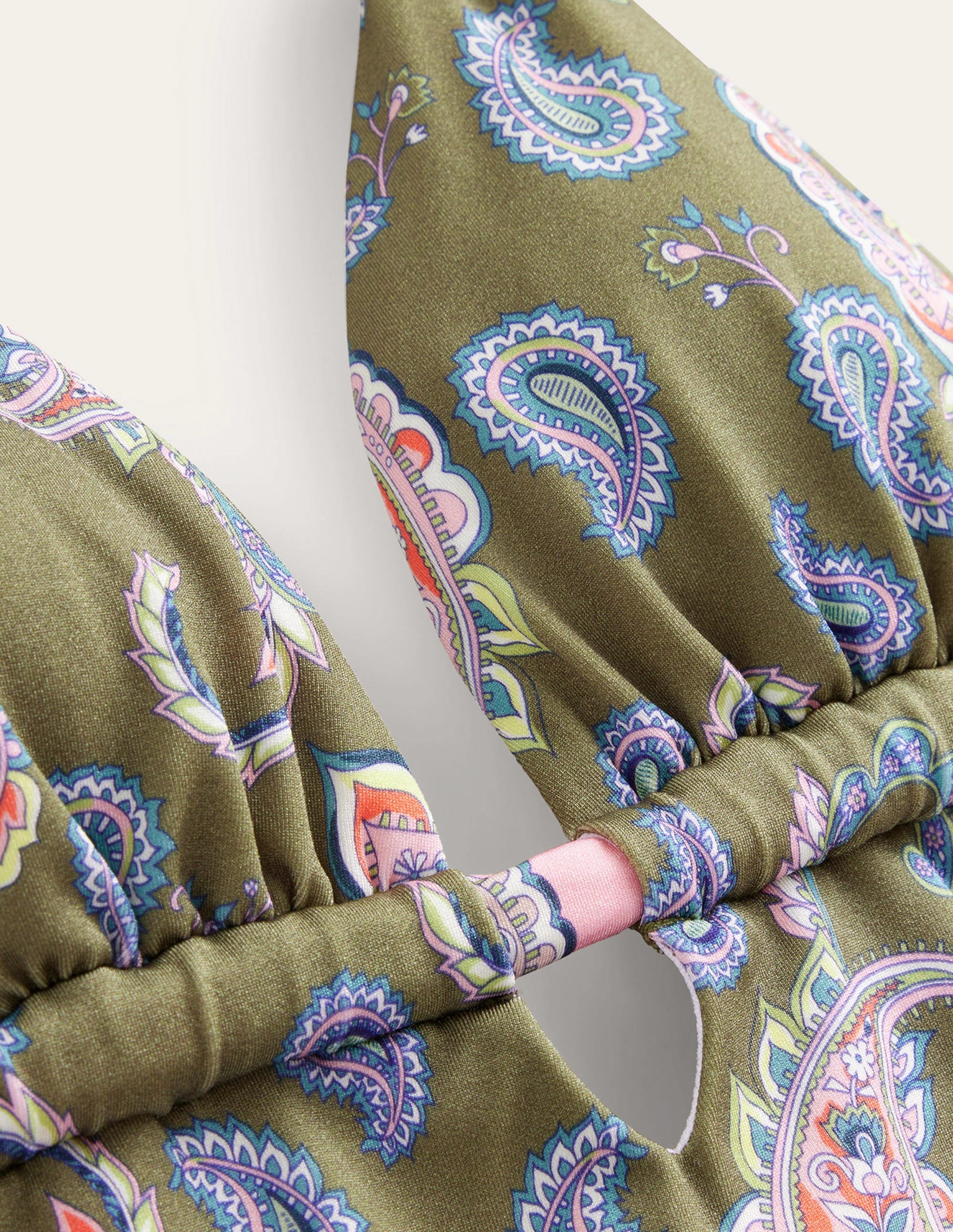 Beaded Gather Halter Swimsuit-Basil, Paisley Pome - Image 6