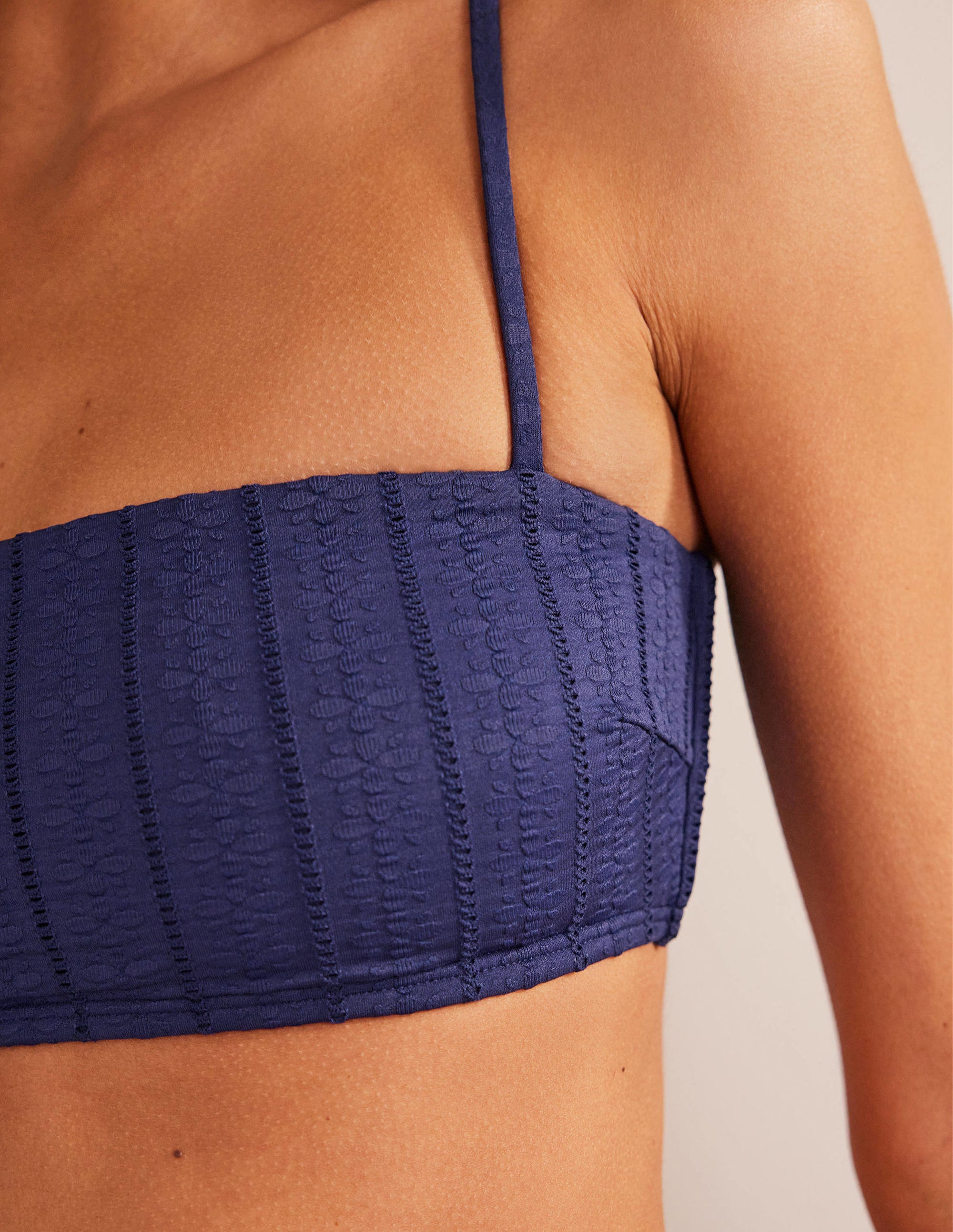 Skinny Strap Bikini Top-Navy Texture - Image 2