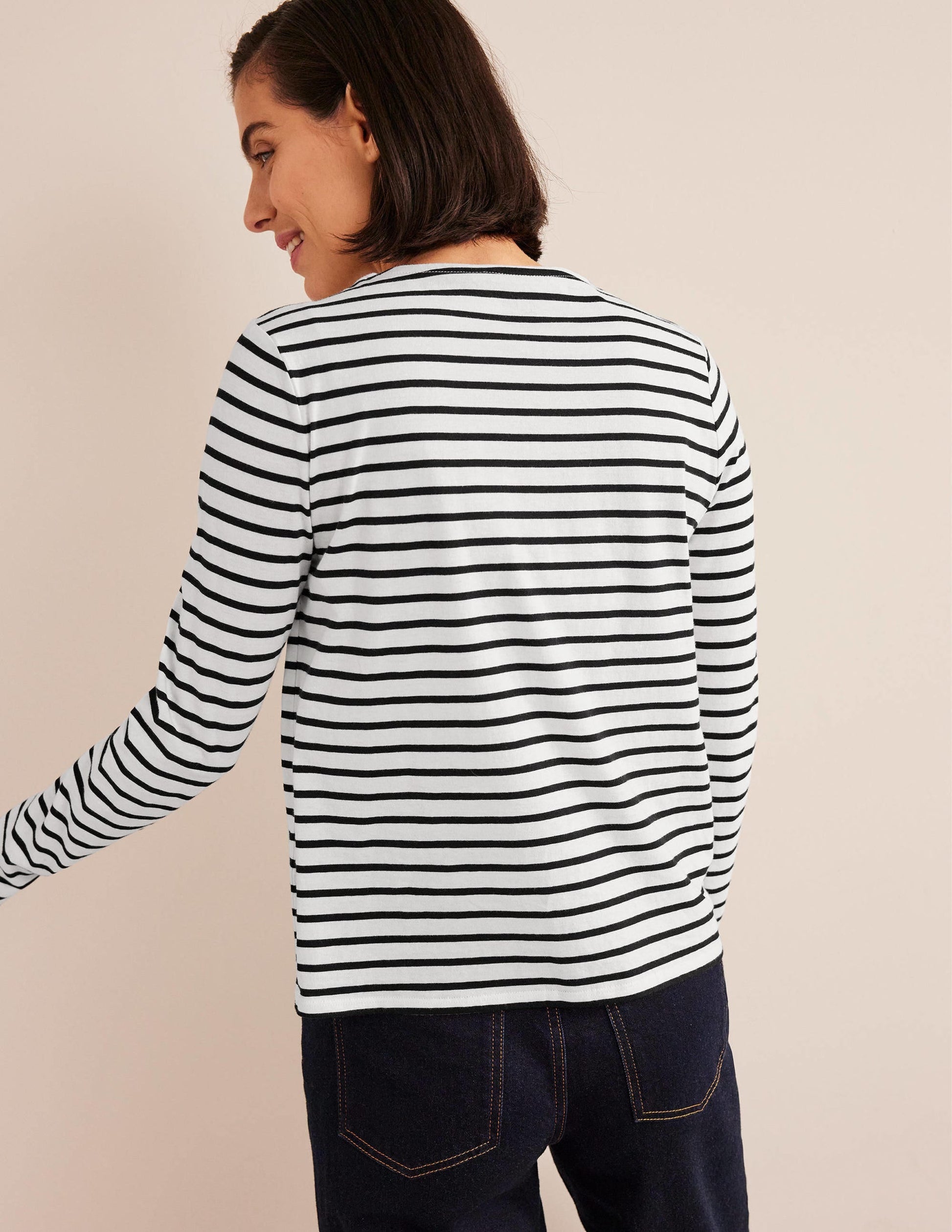 Bea Long Sleeve Breton-Ivory, Black-3