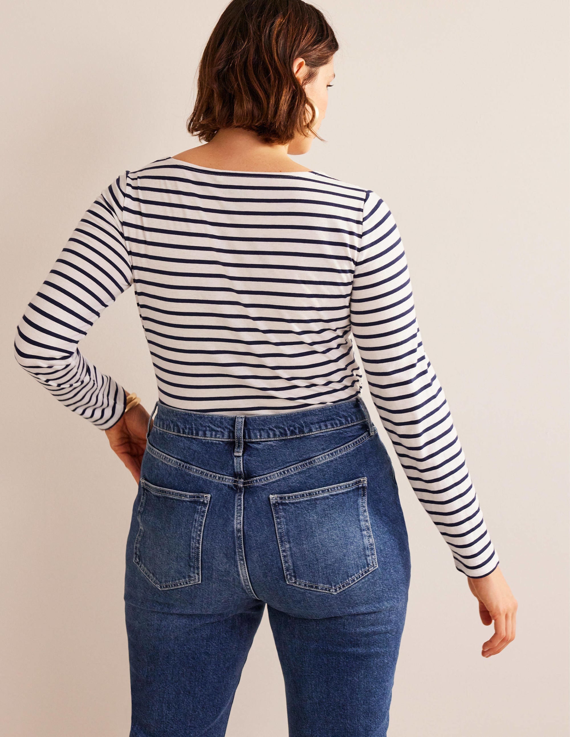 Ella Long Sleeve Breton-Ivory, Navy - Image 6