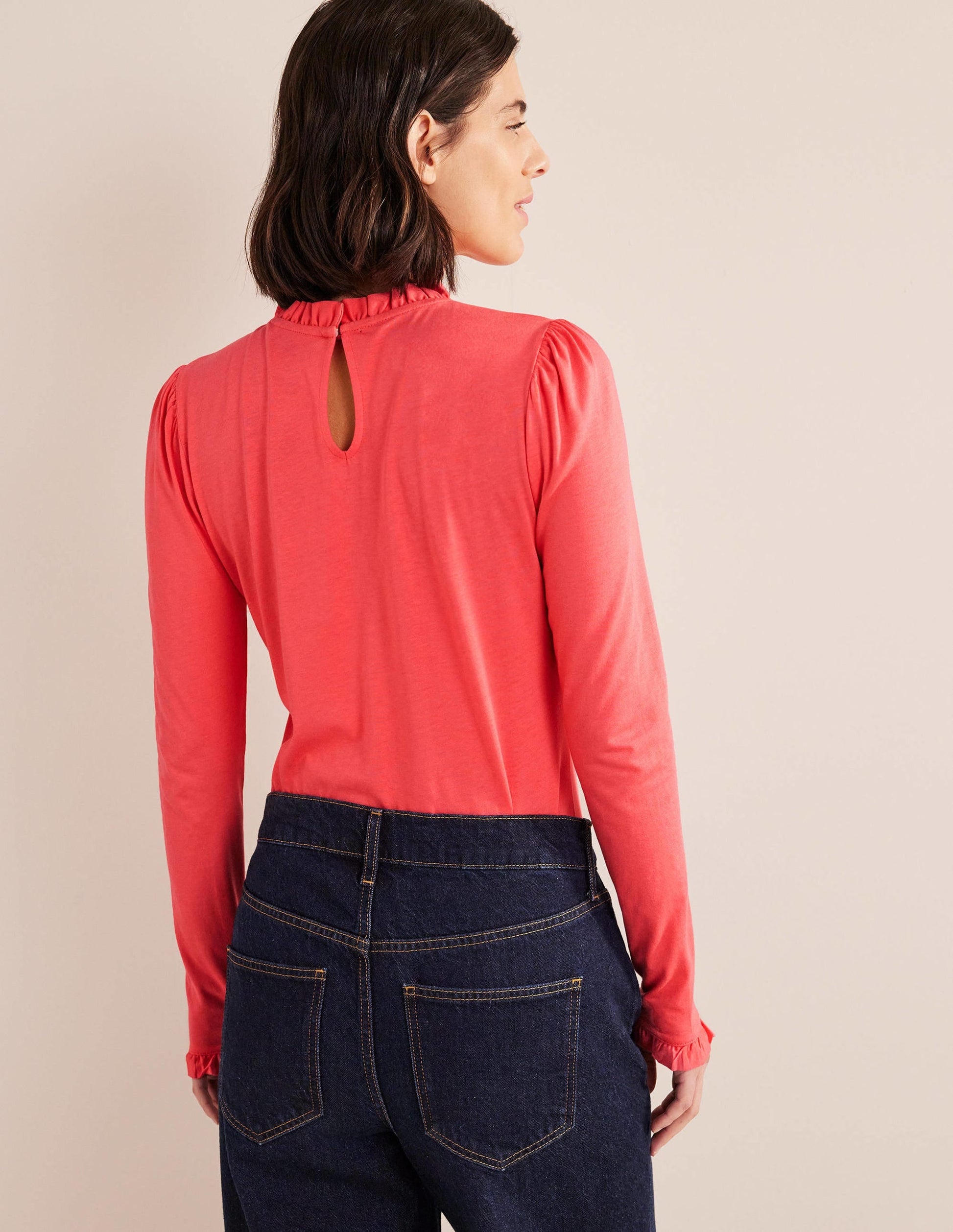 Supersoft Frill Detail Top-Coral-3