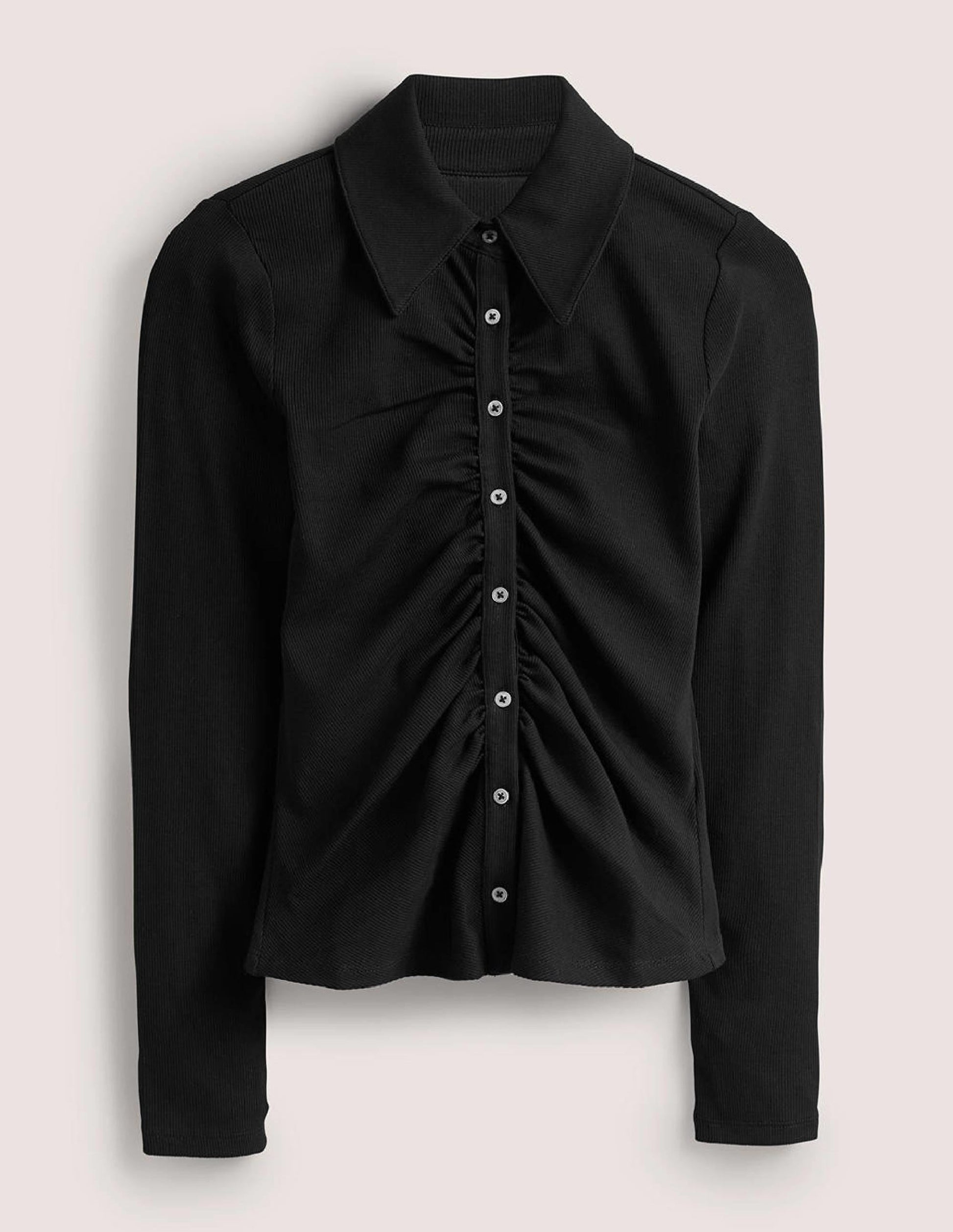 Ruched Front Jersey Shirt-Black-7