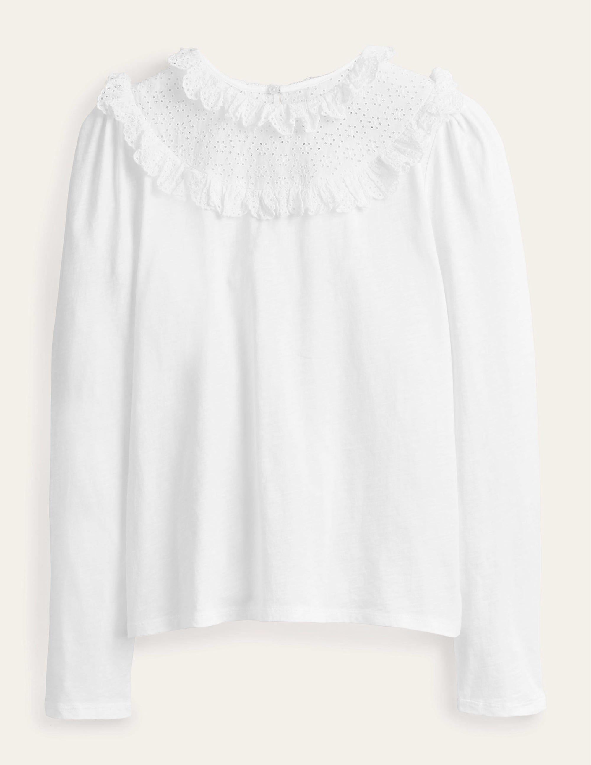 Broderie Yoke Frill Top-White - Image 6