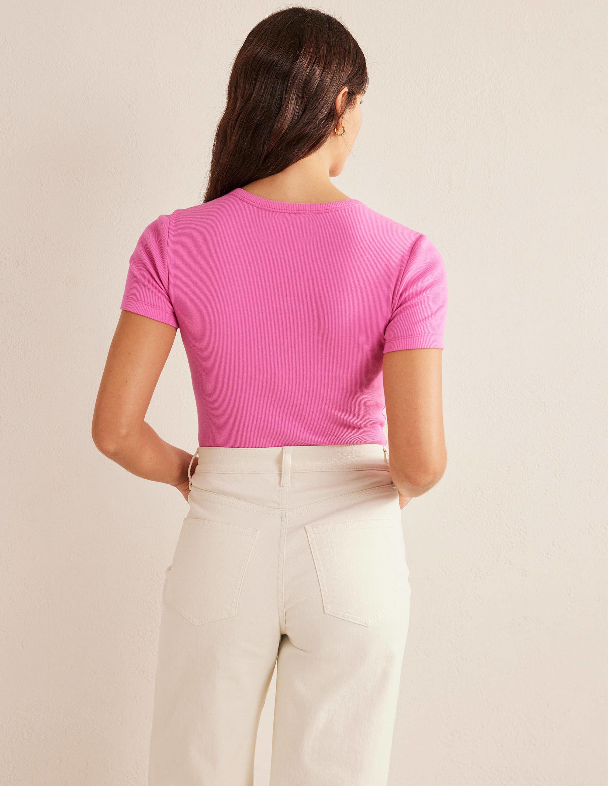 Ribbed Crew Neck T-shirt-Plum Blossom - Image 3