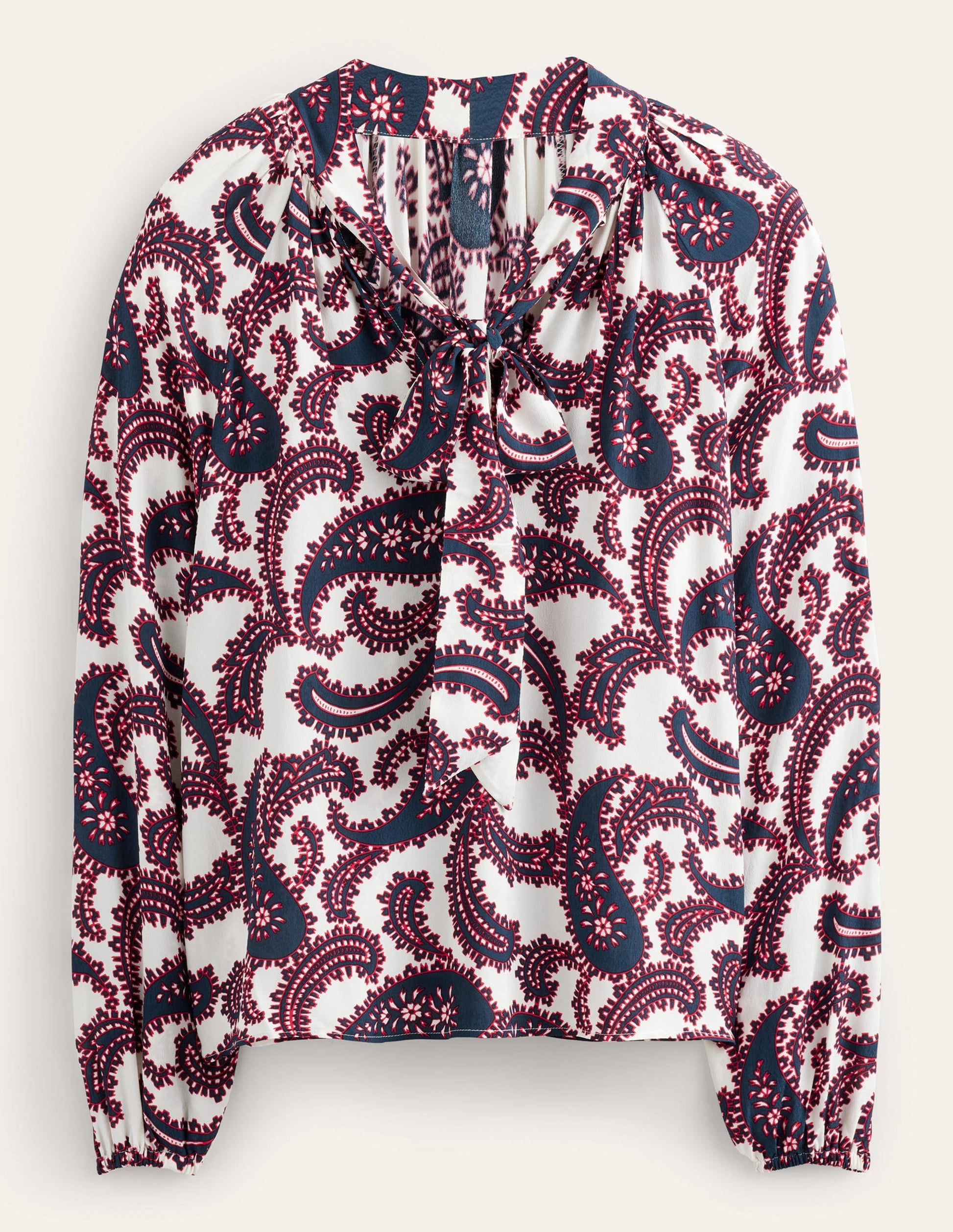 Tie Neck Blouse-Ivory, Paisley Cluster-6