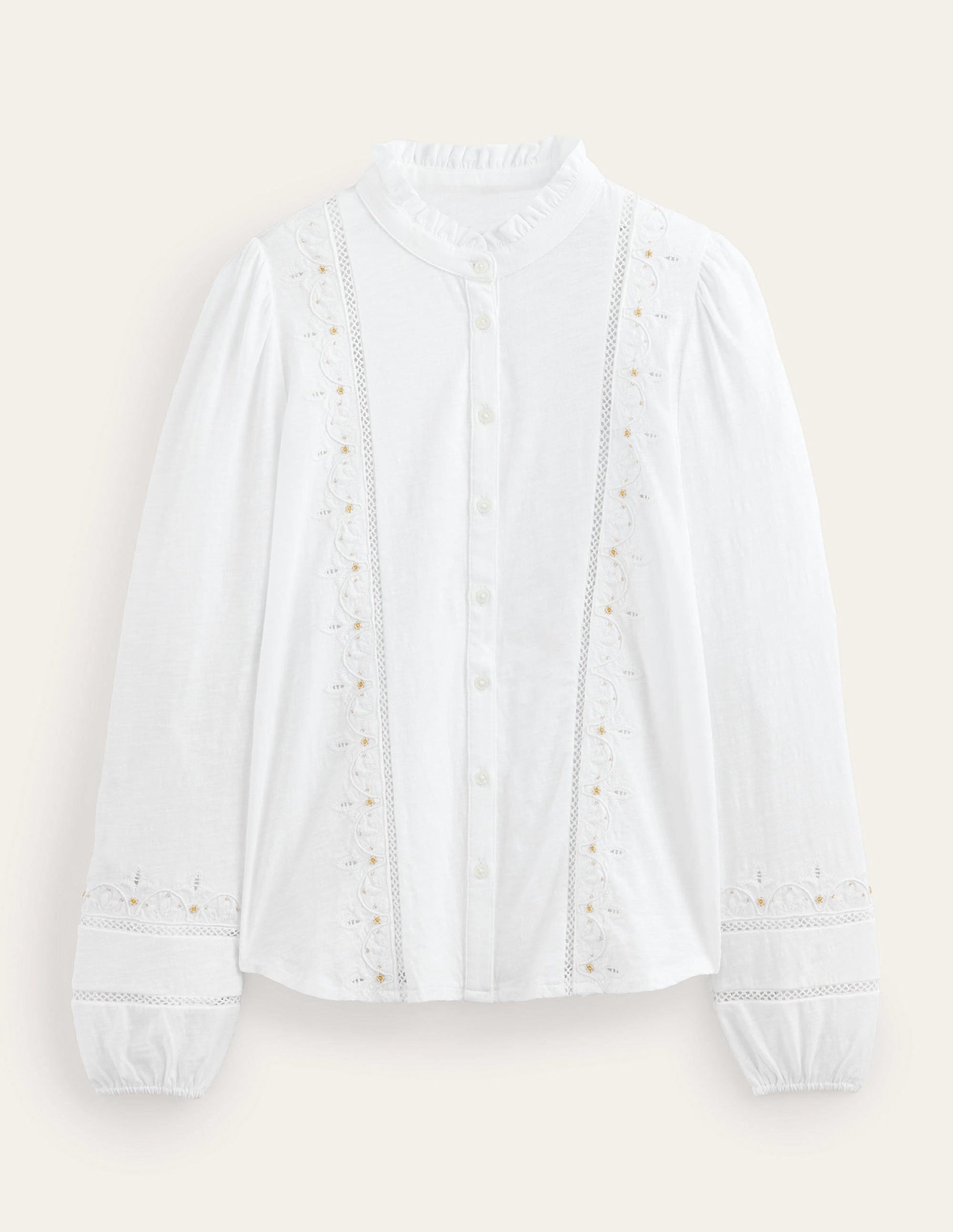 Embroidered Jersey Shirt-White-5