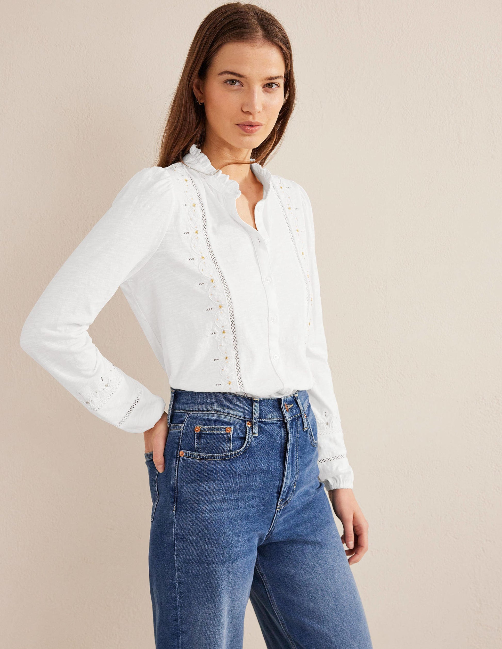 Embroidered Jersey Shirt-White-4