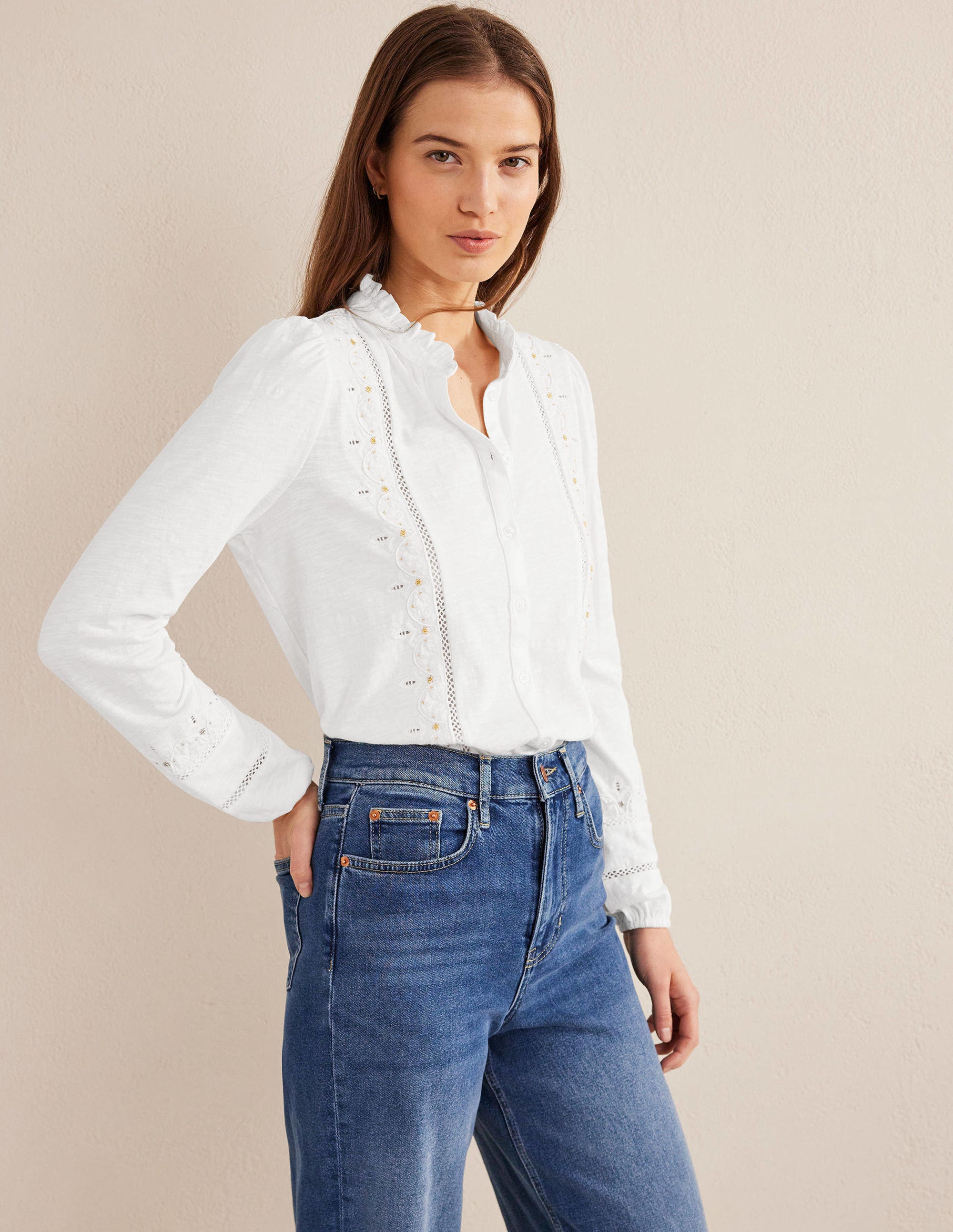 Embroidered Jersey Shirt-White - Image 4