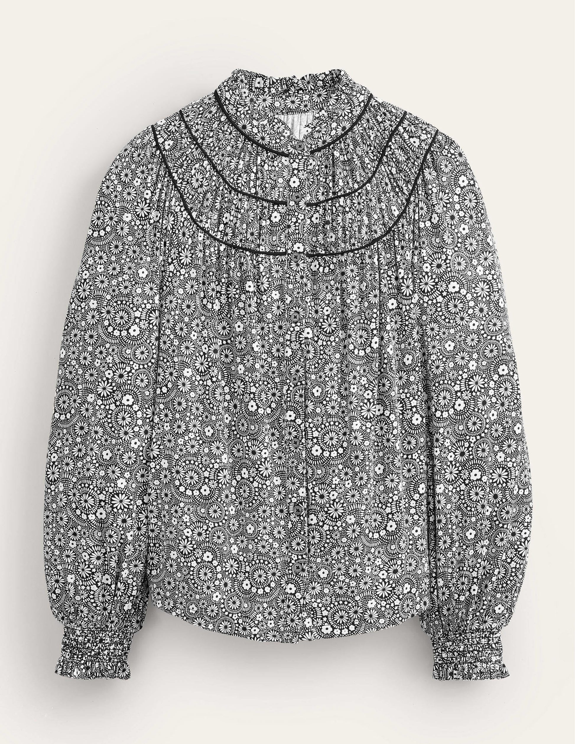 Ruched Yoke Jersey Shirt-Black, Dotty Daisy-5