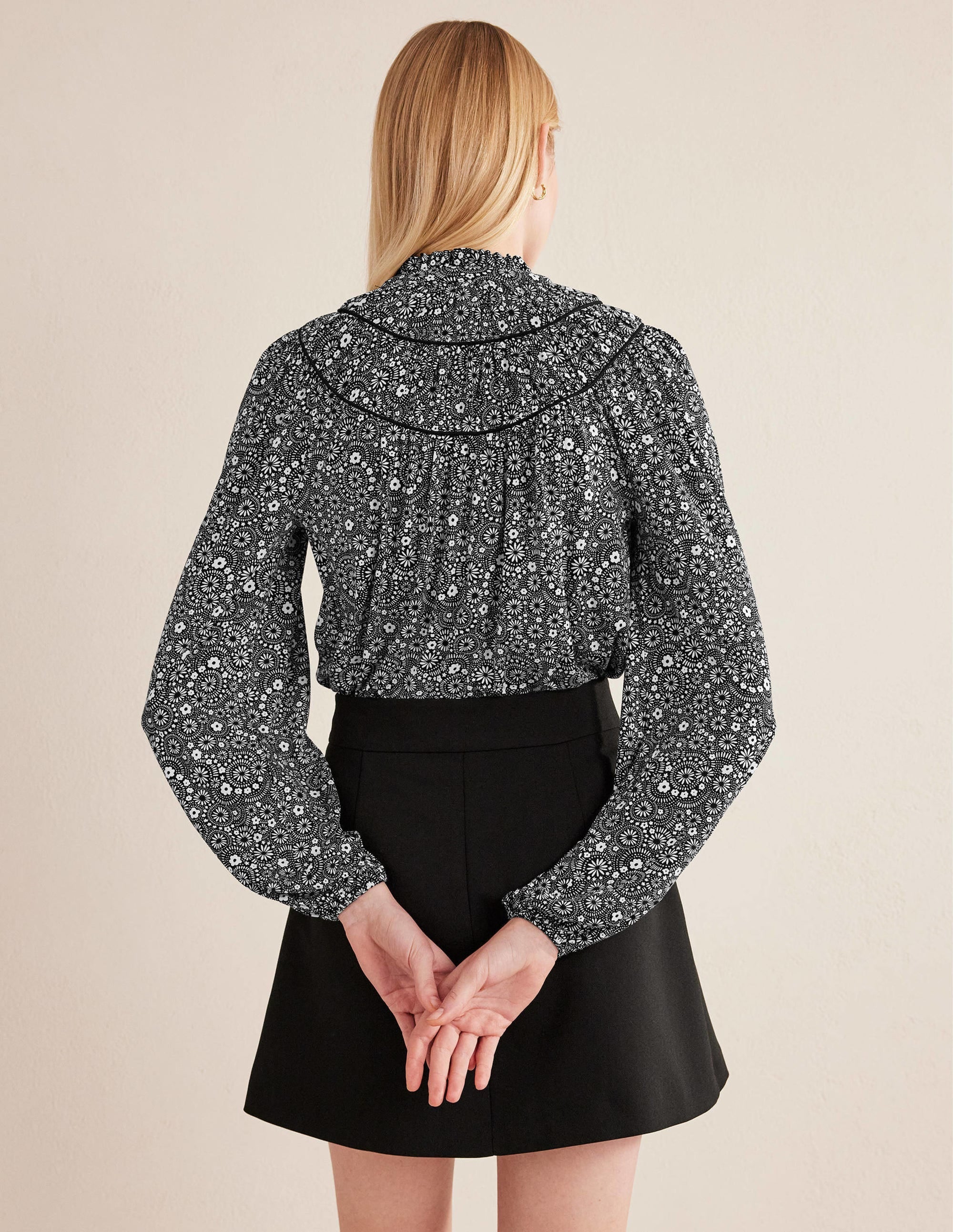 Ruched Yoke Jersey Shirt-Black, Dotty Daisy - Image 3
