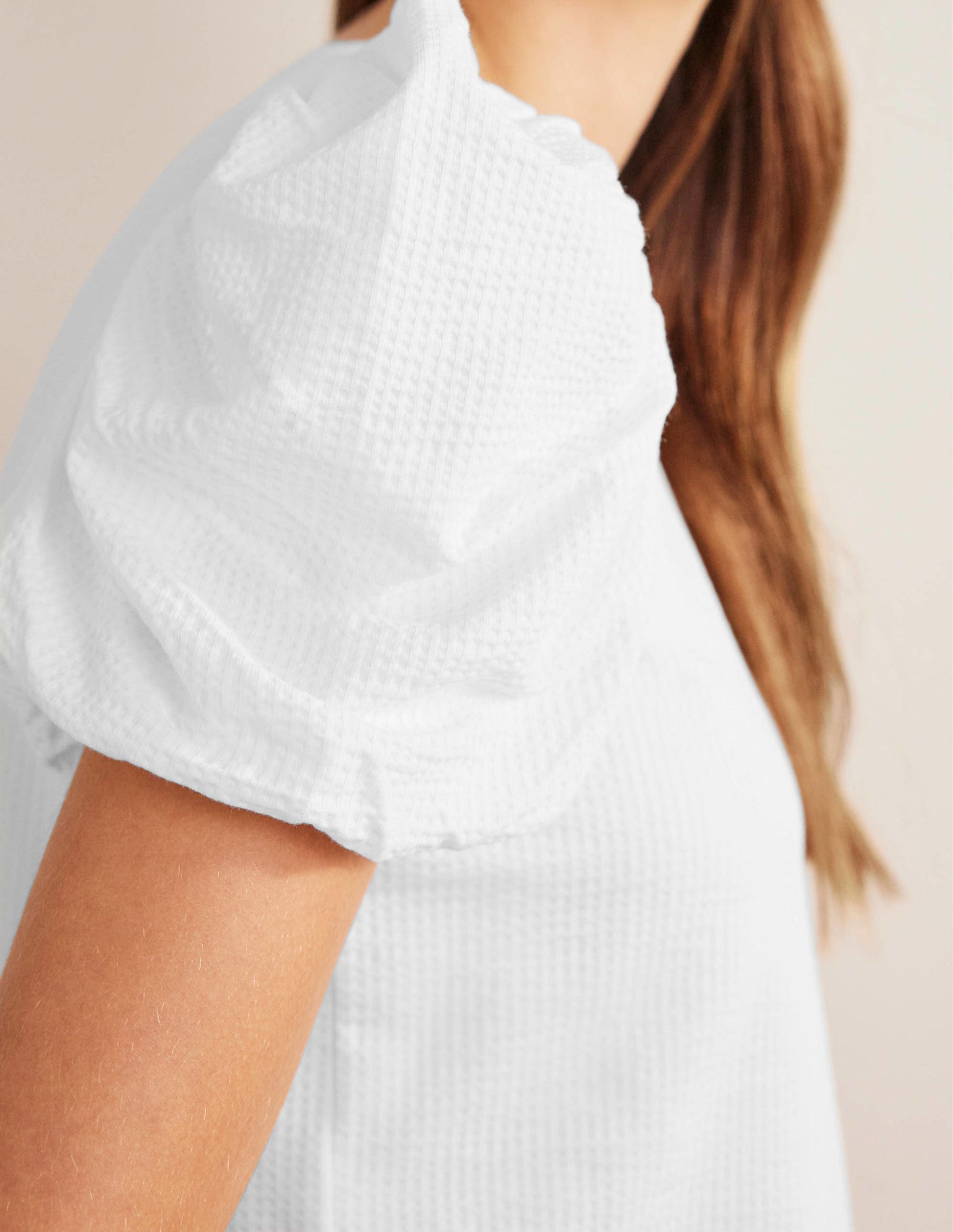 Puff Sleeve Jersey Top-White-2