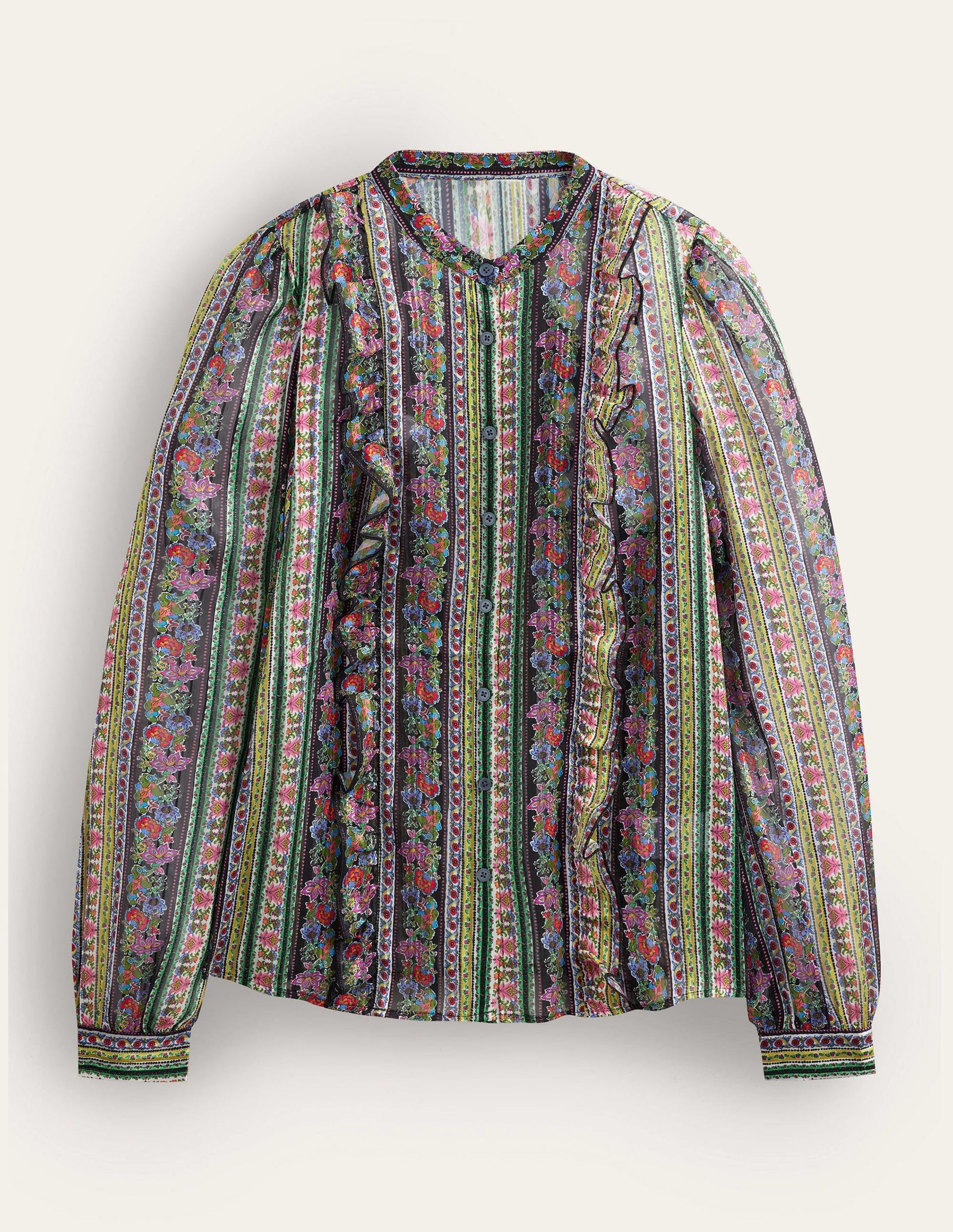 Ruffle Printed Shirt-Multi, Carnation Bloom-5