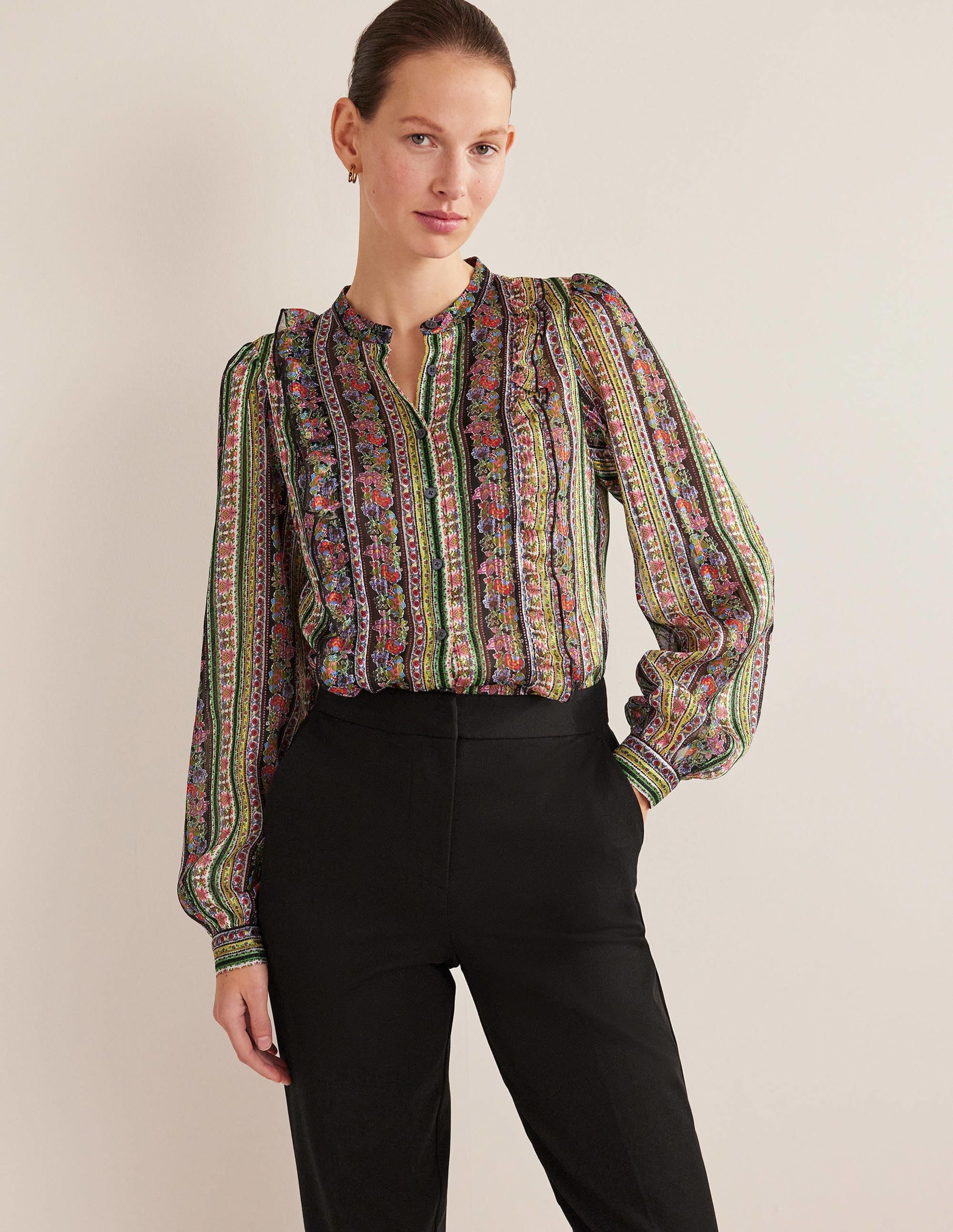 Ruffle Printed Shirt-Multi, Carnation Bloom - Image 1
